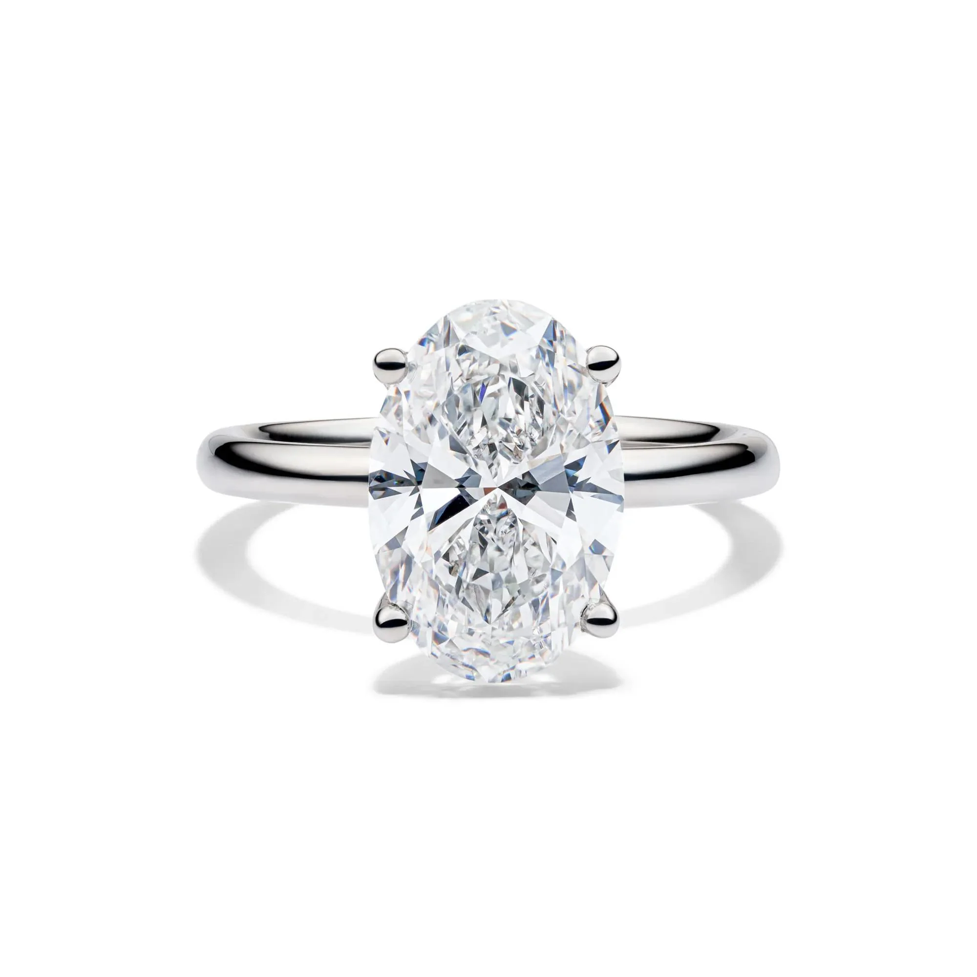 Lab Grown Diamond Oval Solitaire Engagement Ring 14K White Gold (4 CT.) Size 4 2mm