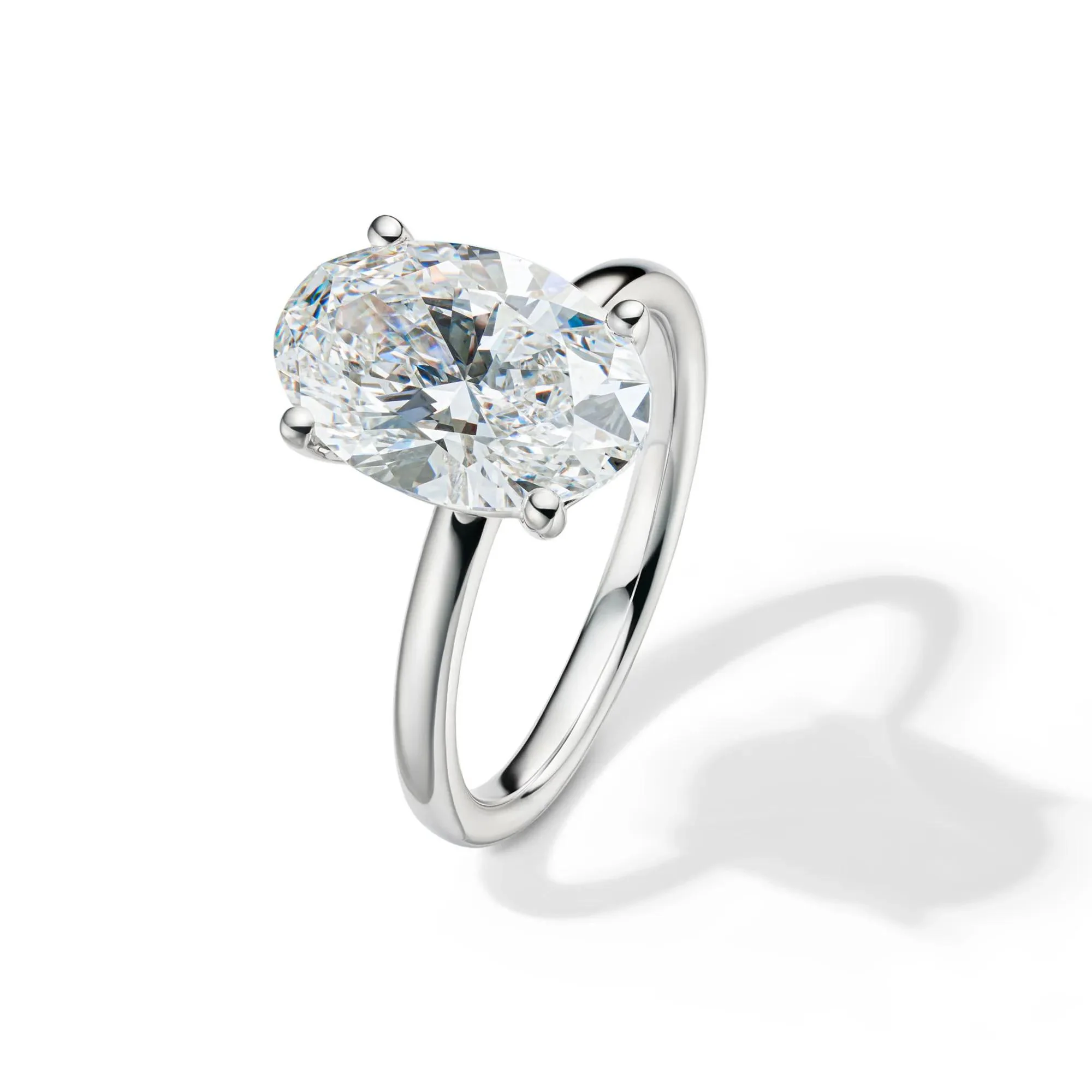 Lab Grown Diamond Oval Solitaire Engagement Ring 14K White Gold (4 CT.) Size 9 2mm - Image 4