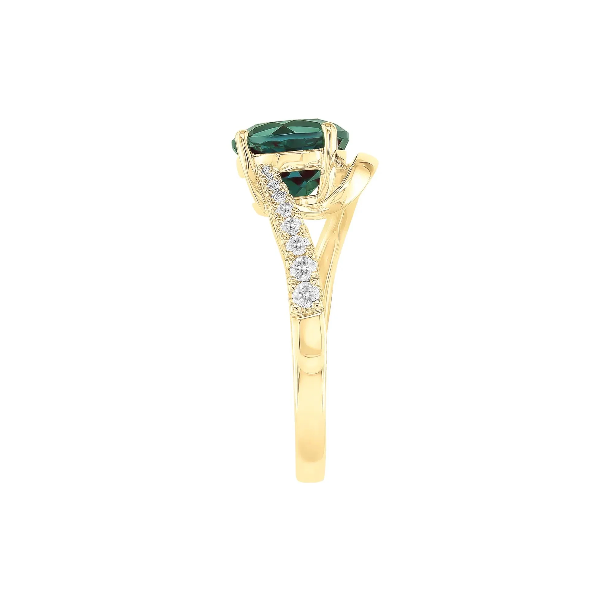 Lab-Created Alexandrite and Diamond Ring 10K Yellow Gold Round Brilliant Cut Size 7 1mm - Image 3
