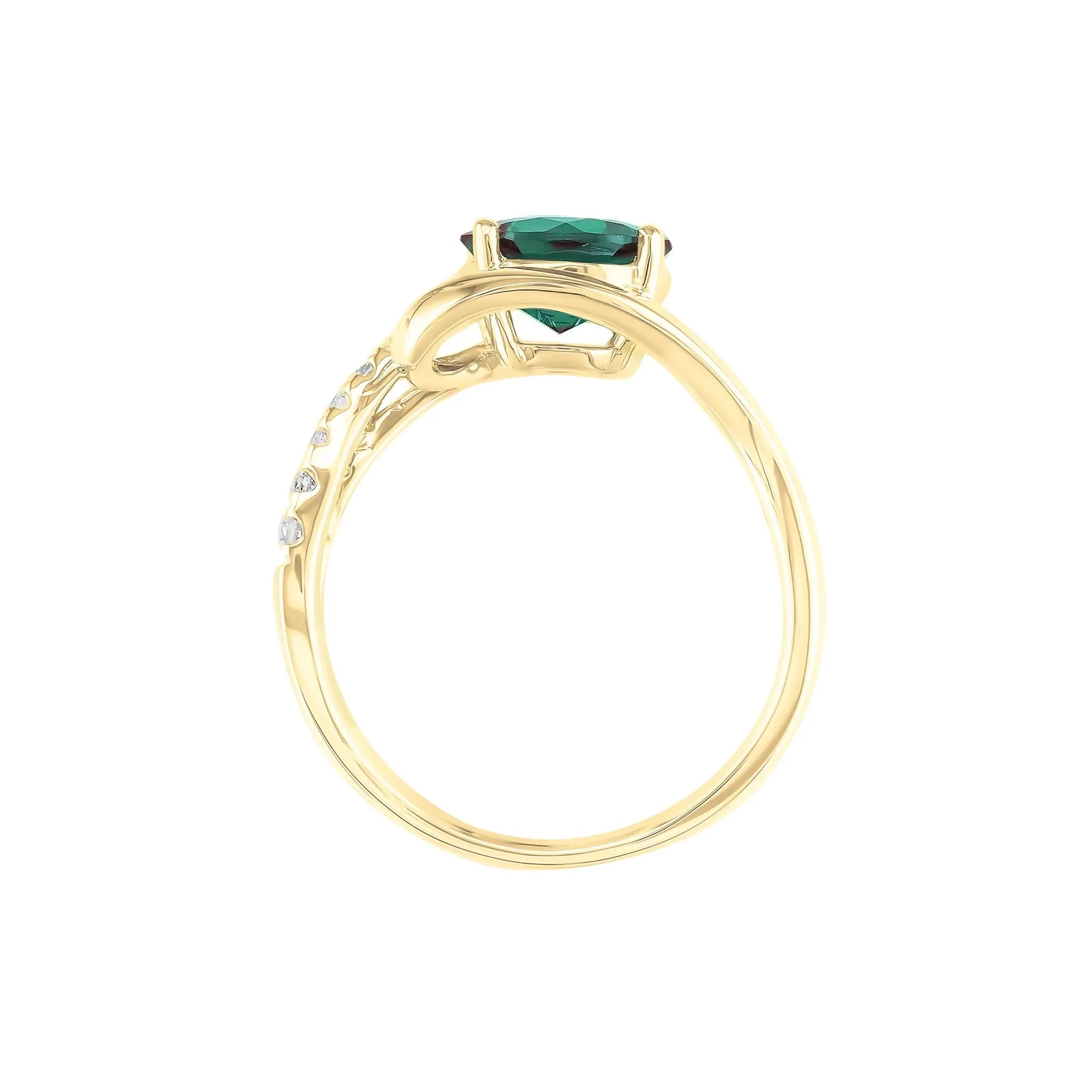 Lab-Created Alexandrite and Diamond Ring 10K Yellow Gold Round Brilliant Cut Size 7.5 1mm - Image 2