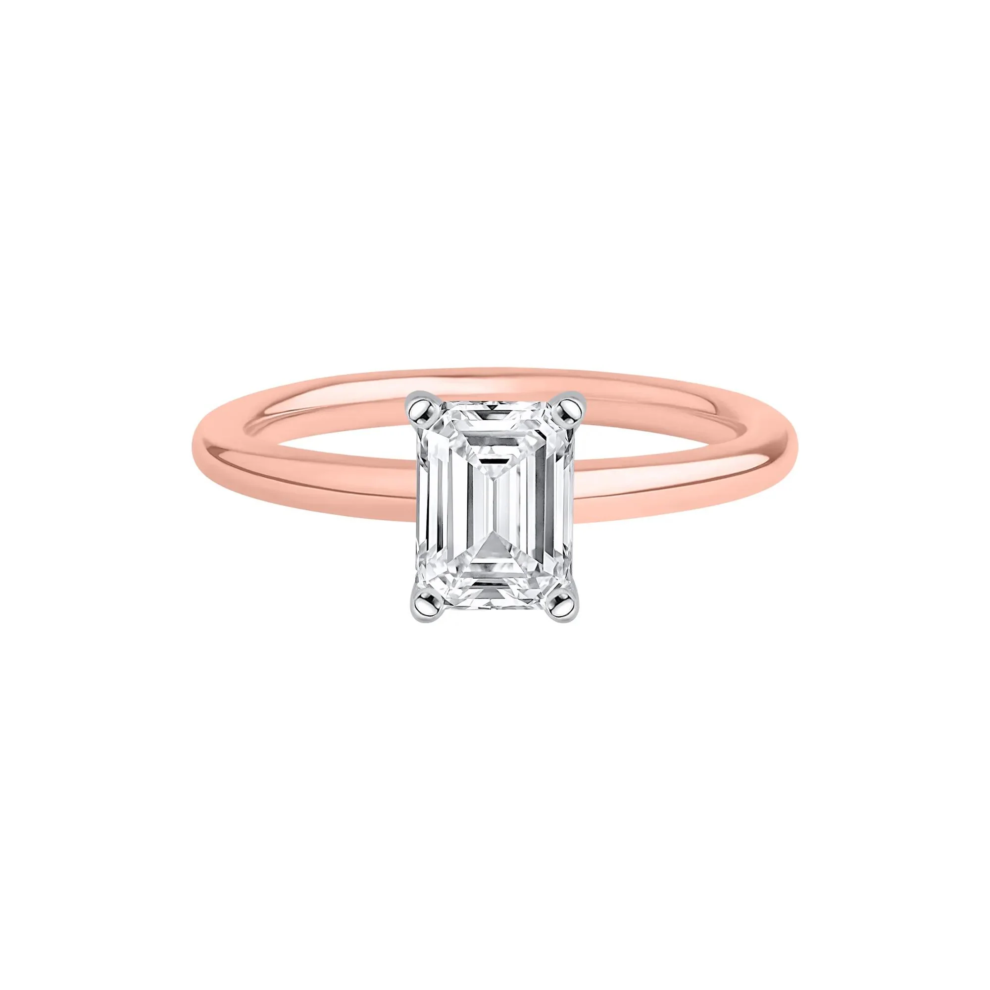 Lab Grown Diamond Emerald-Cut Solitaire Ring 14K Rose Gold (1 CT.) Size 4.5 2mm