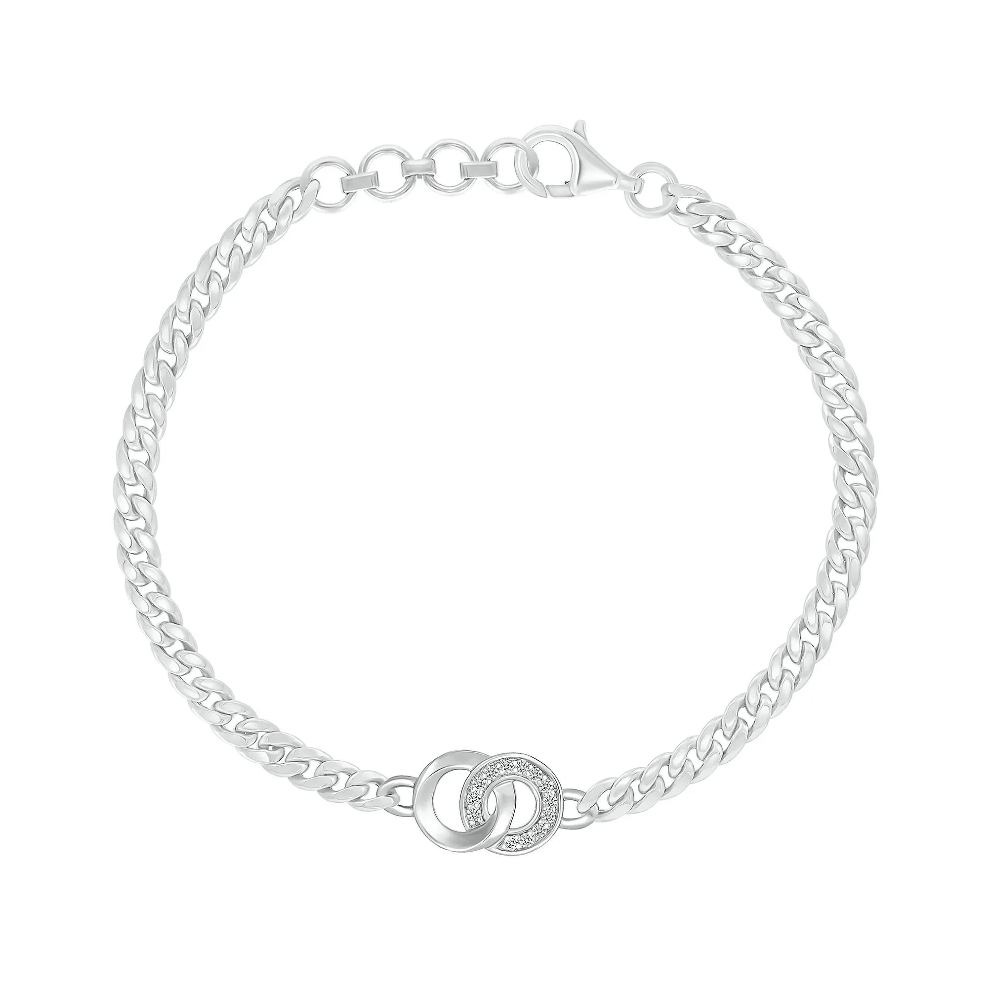 1/10 CT. Tw. Diamond Connection Chain Link Bracelet .925 Sterling Silver White Size 9.00mm