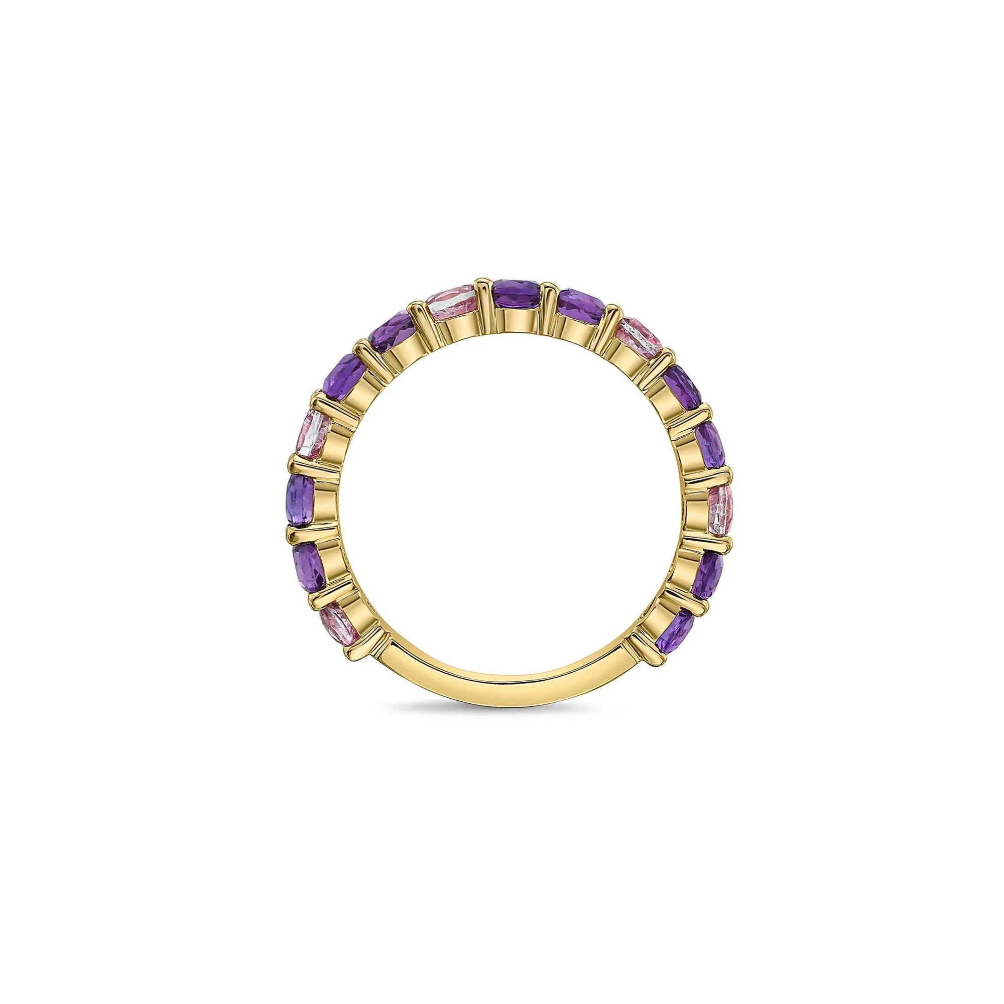 Amethyst and Pink Topaz Ring 10K Yellow Gold Size 7 2.5mm - Image 2