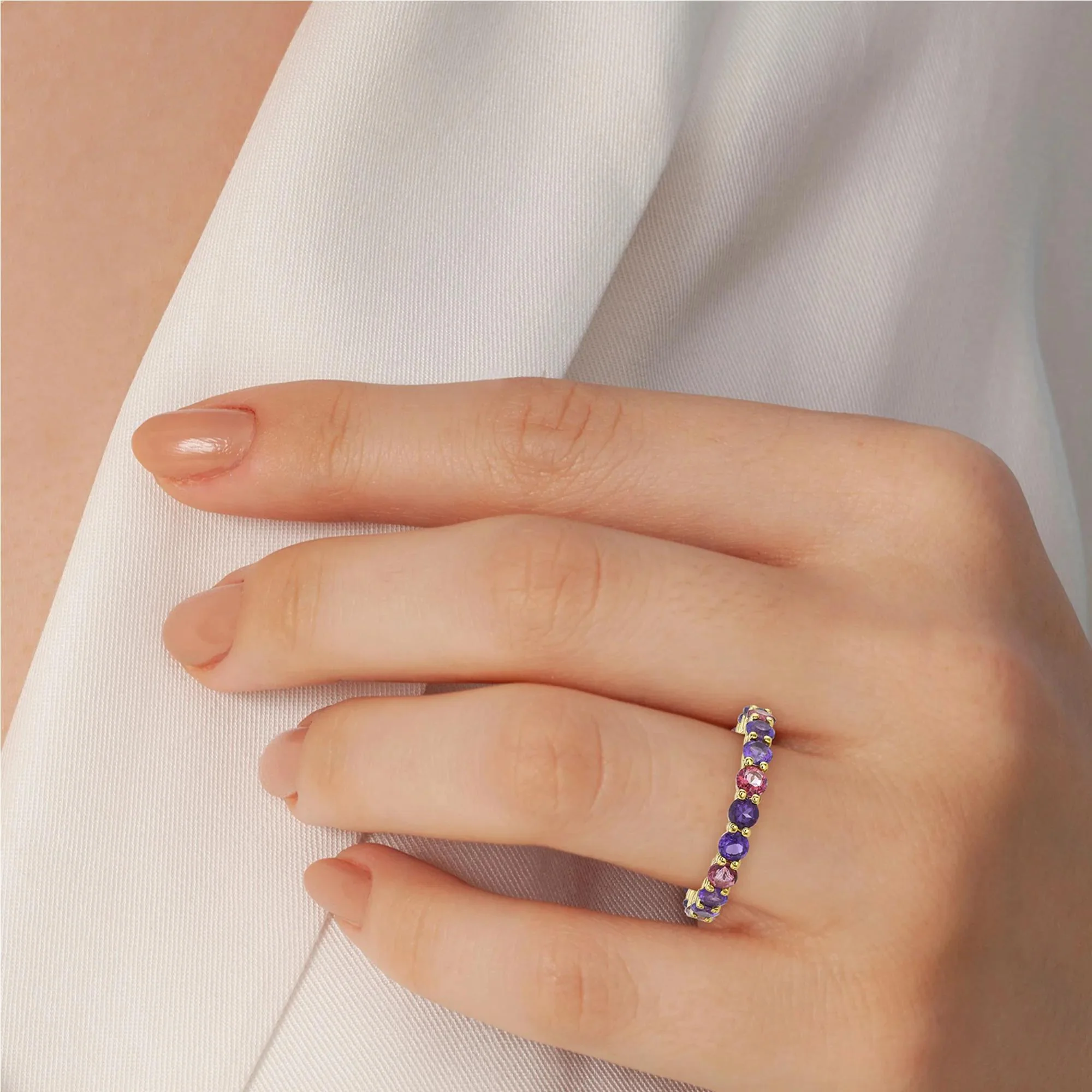 Amethyst and Pink Topaz Ring 10K Yellow Gold Size 7 2.5mm - Image 4