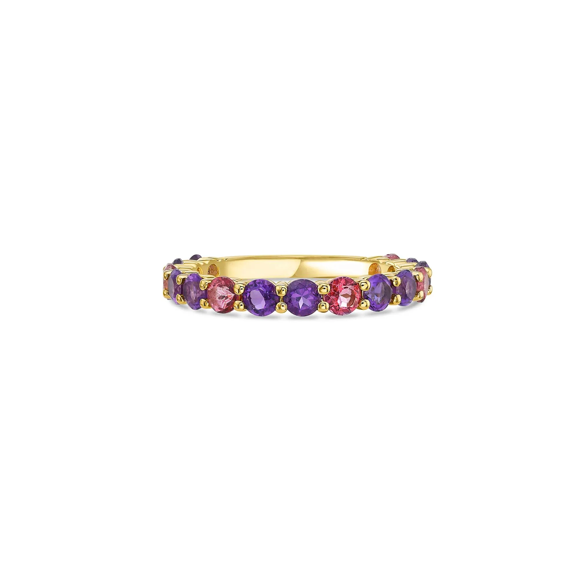Amethyst and Pink Topaz Ring 10K Yellow Gold Size 8 2.5mm