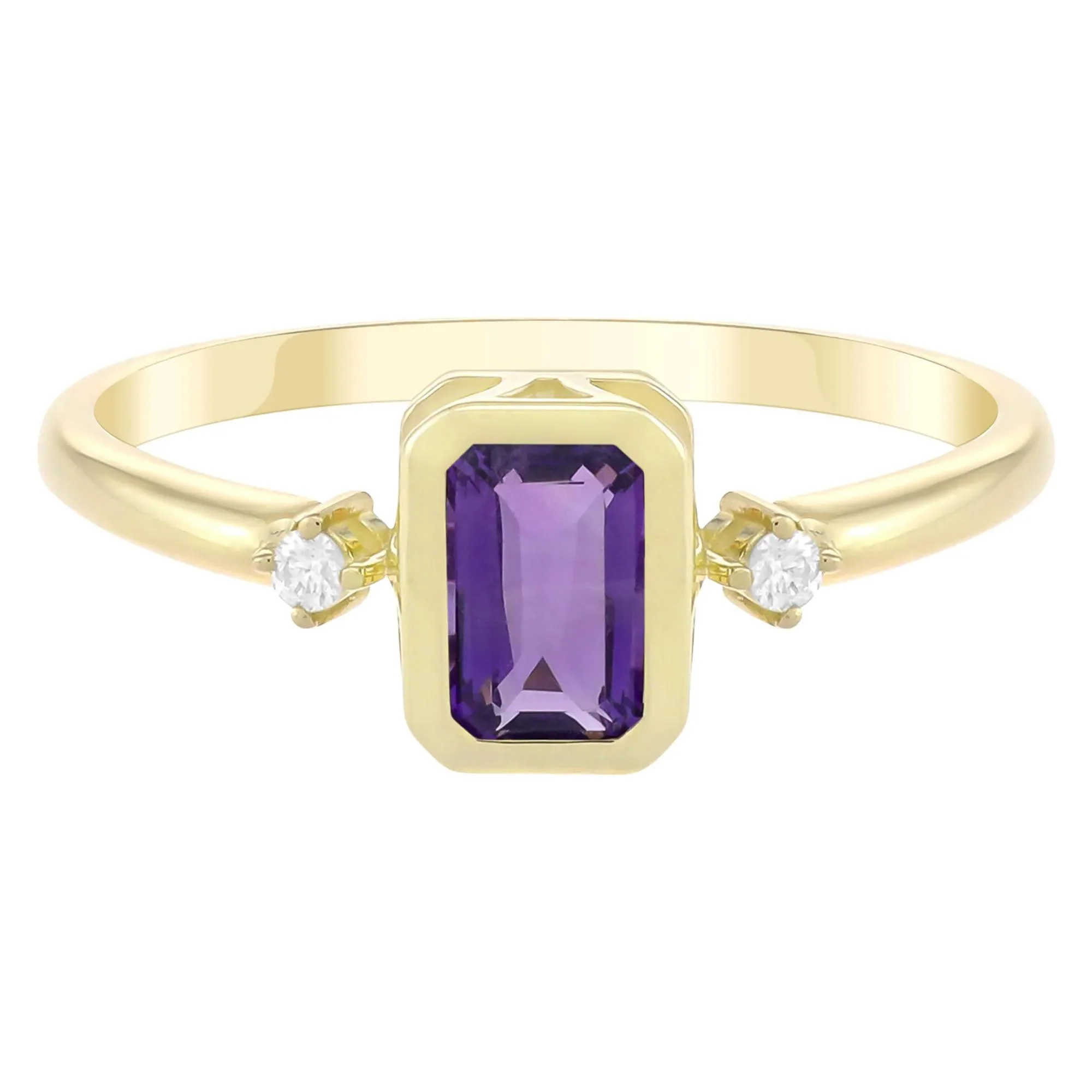 Emerald-Cut Amethyst and Diamond Accent Ring 10K Yellow Gold Size 6 1.5mm