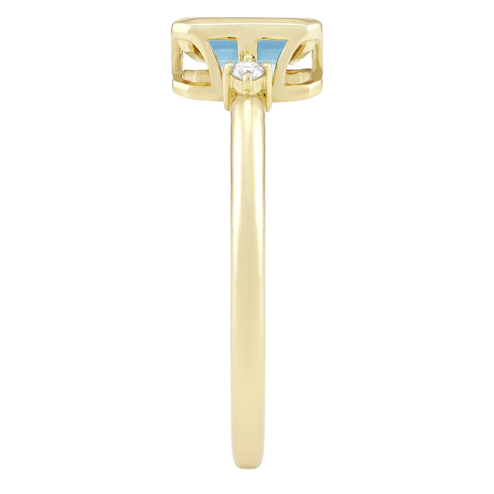 Emerald-Cut Swiss Blue Topaz and Diamond Accent Ring 10K Yellow Gold Size 8.5 1.5mm - Image 3
