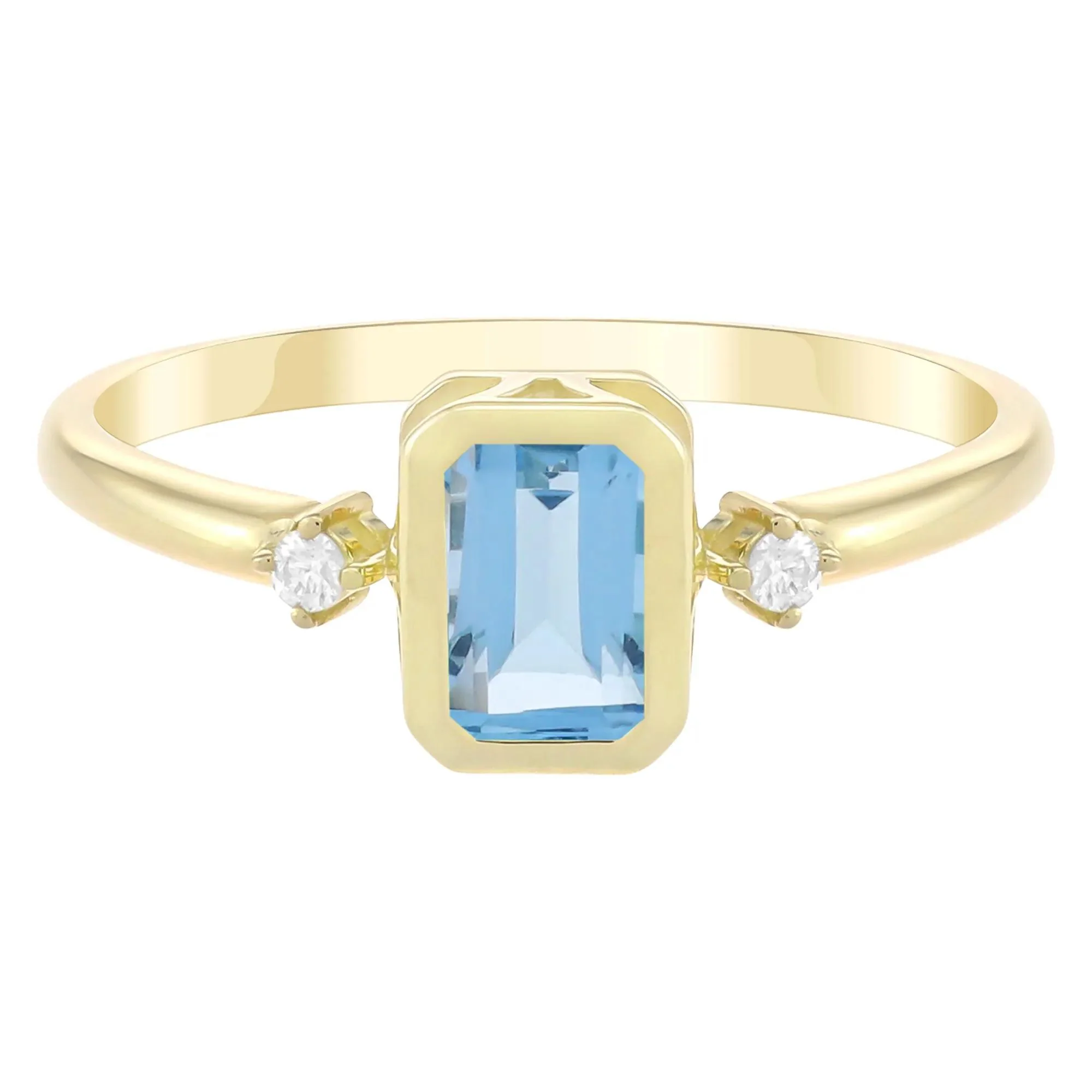 Emerald-Cut Swiss Blue Topaz and Diamond Accent Ring 10K Yellow Gold Size 9 1.5mm