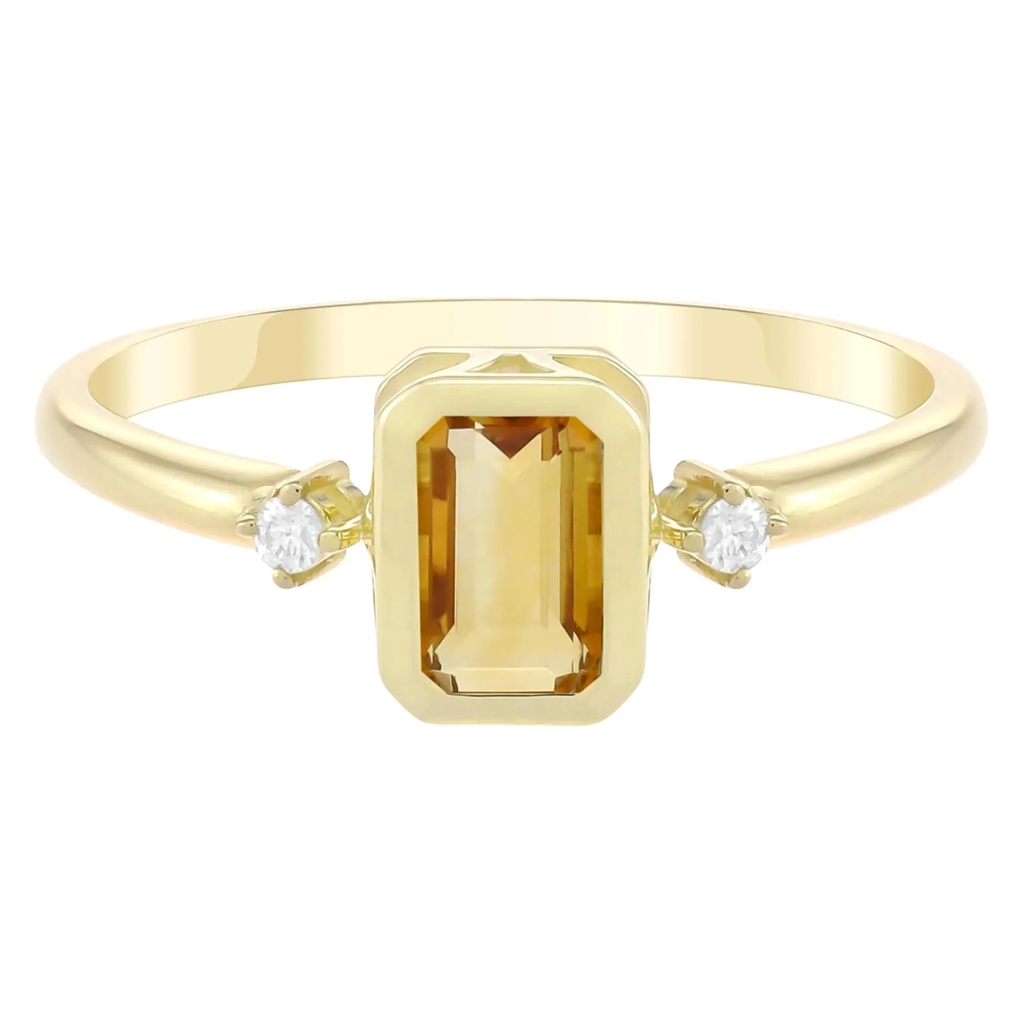 Emerald-Cut Citrine and Diamond Accent Ring 10K Yellow Gold Size 6.5 1.5mm