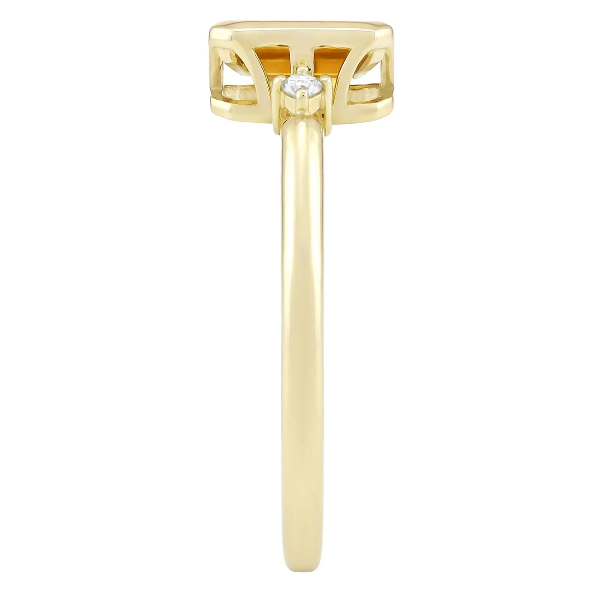 Emerald-Cut Citrine and Diamond Accent Ring 10K Yellow Gold Size 7 1.5mm - Image 3