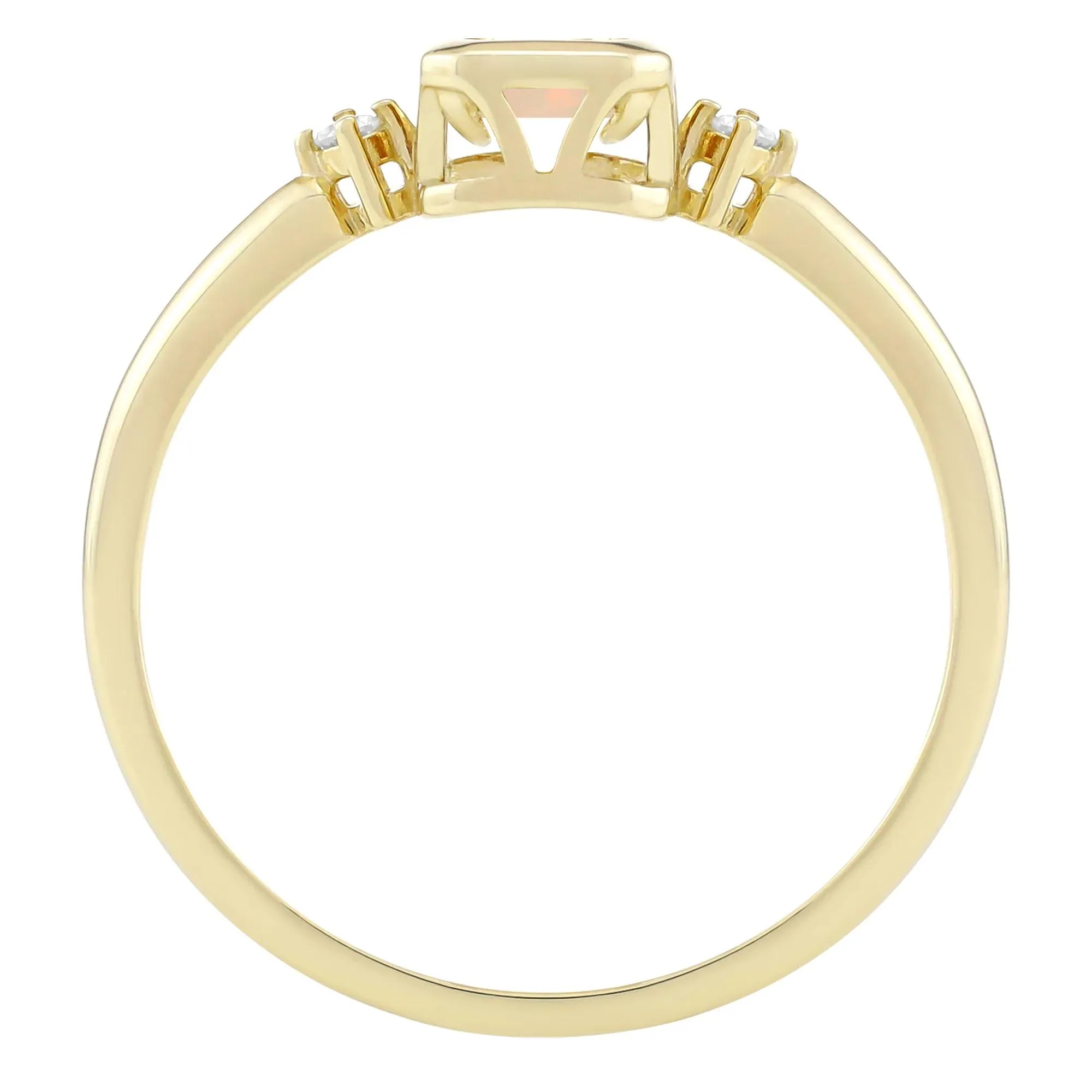 Emerald-Cut Opal and Diamond Accent Ring 10K Yellow Gold Size 5 1.5mm - Image 2