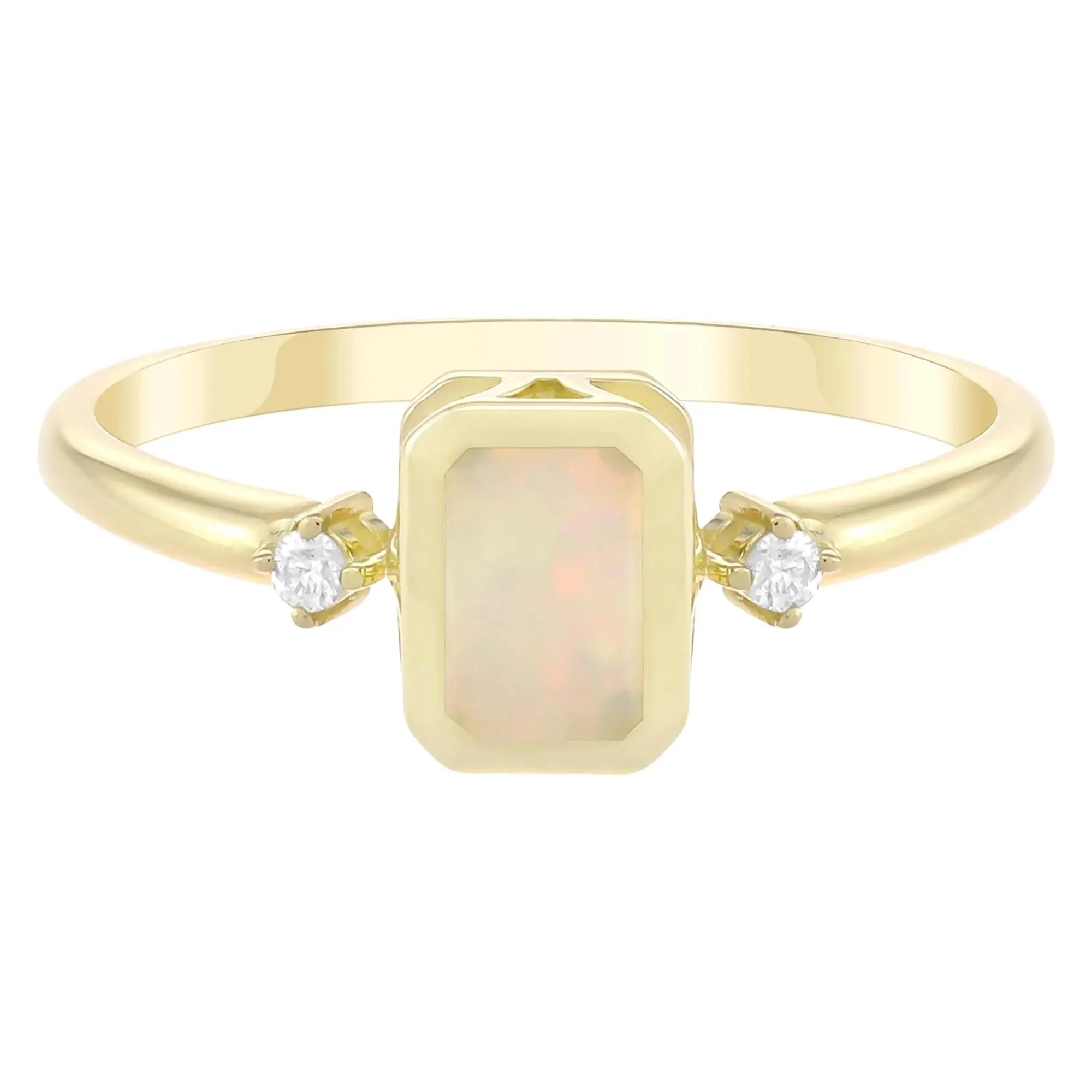 Emerald-Cut Opal and Diamond Accent Ring 10K Yellow Gold Size 9 1.5mm