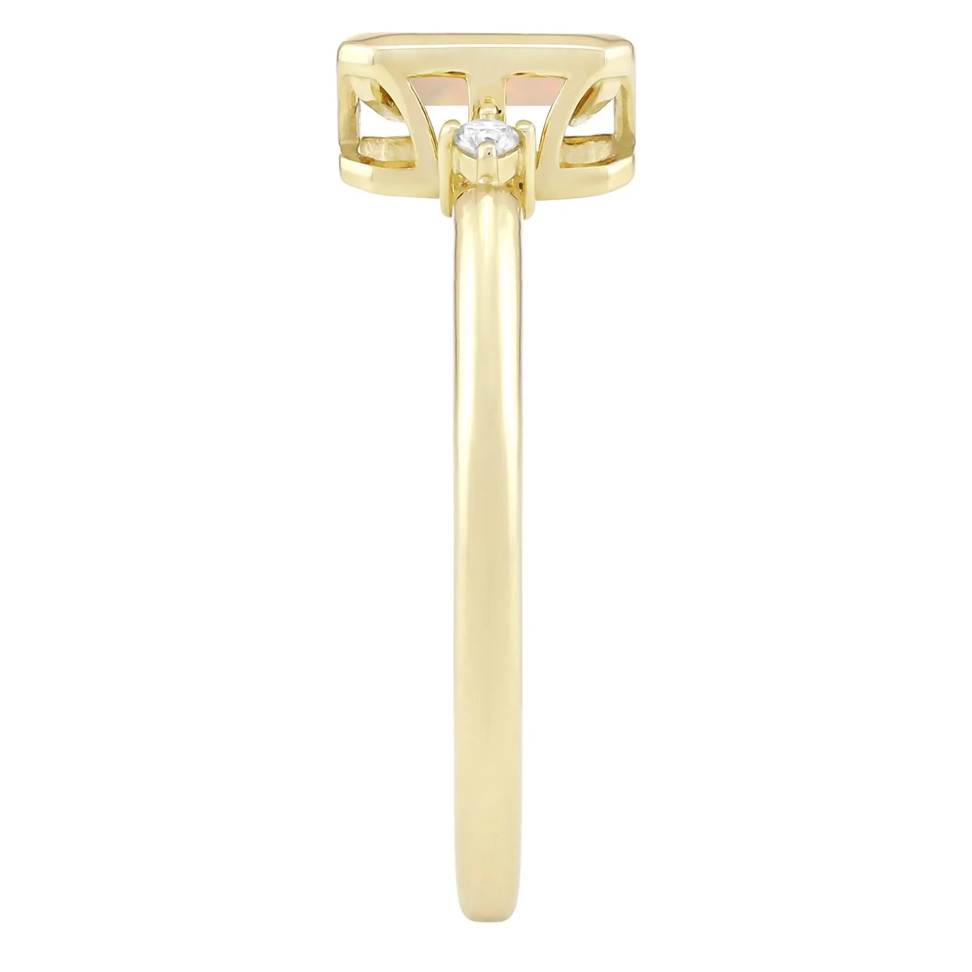 Emerald-Cut Opal and Diamond Accent Ring 10K Yellow Gold Size 9 1.5mm - Image 3
