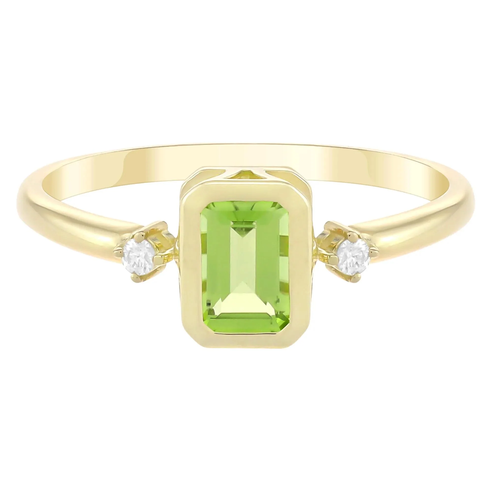 Emerald-Cut Peridot and Diamond Accent Ring 10K Yellow Gold Size 8 1.5mm