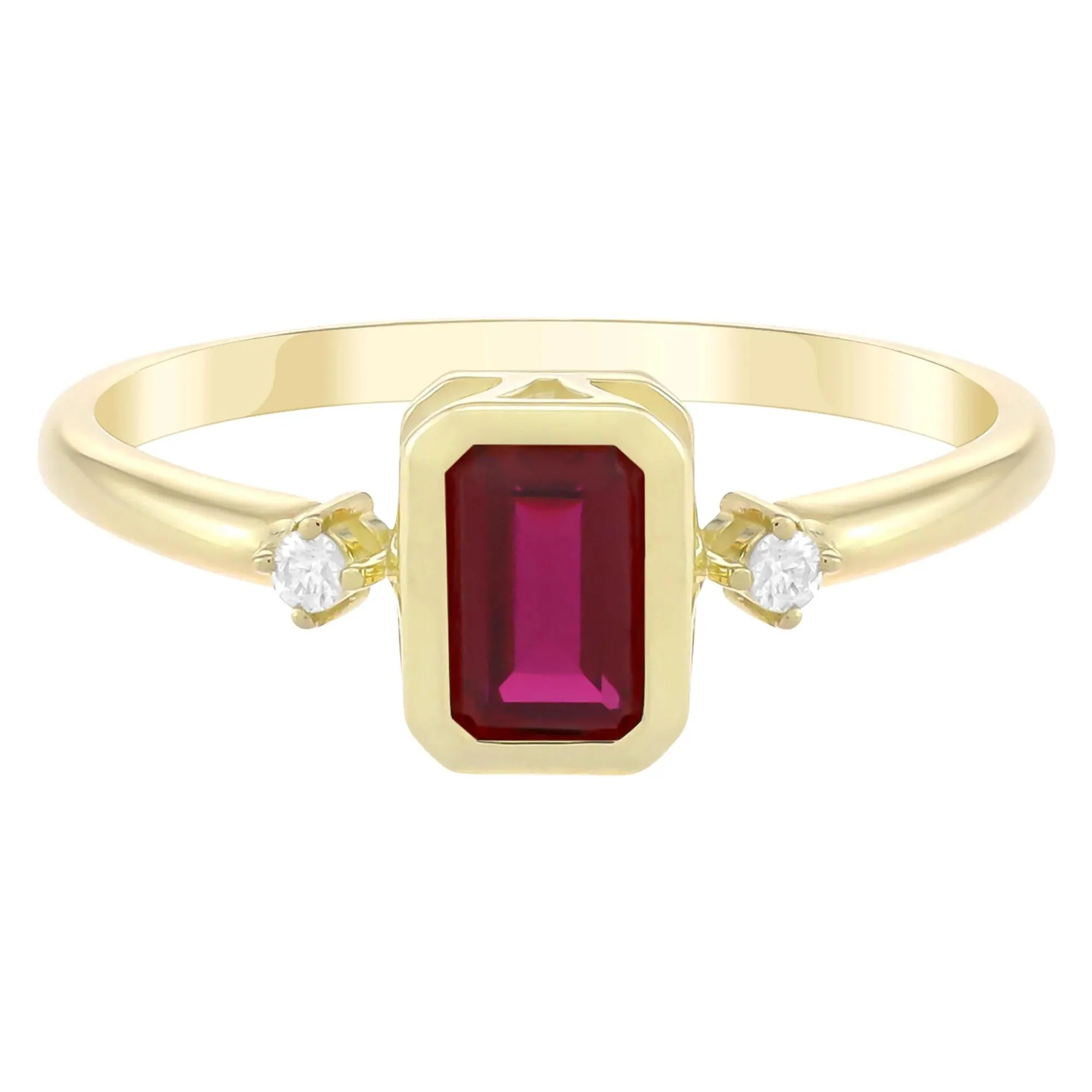 Emerald-Cut Lab-Created Ruby and Diamond Accent Ring 10K Yellow Gold Size 9 1.5mm