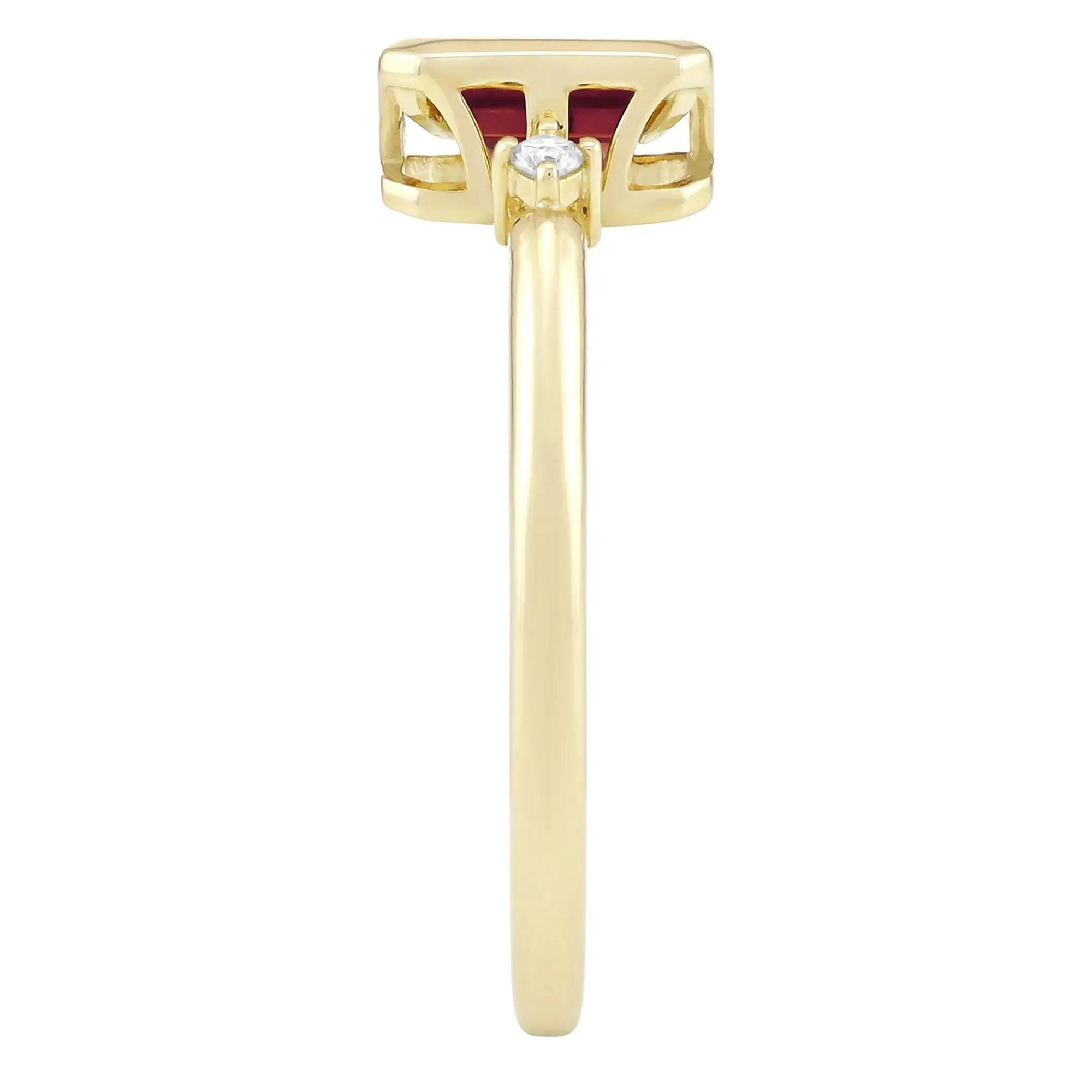 Emerald-Cut Lab-Created Ruby and Diamond Accent Ring 10K Yellow Gold Size 9 1.5mm - Image 3