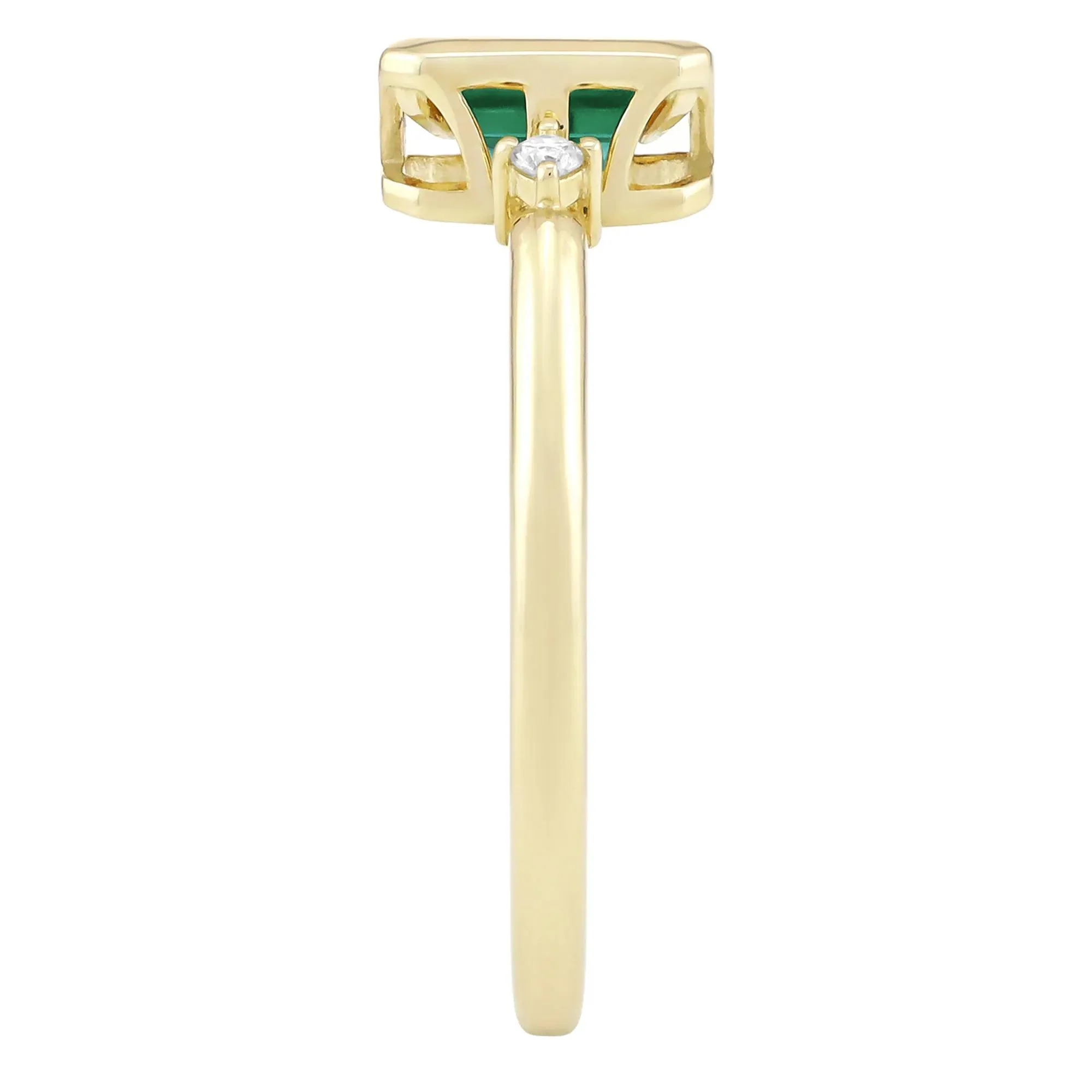 Emerald-Cut Lab-Created and Diamond Accent Ring 10K Yellow Gold Size 5 1.5mm - Image 3