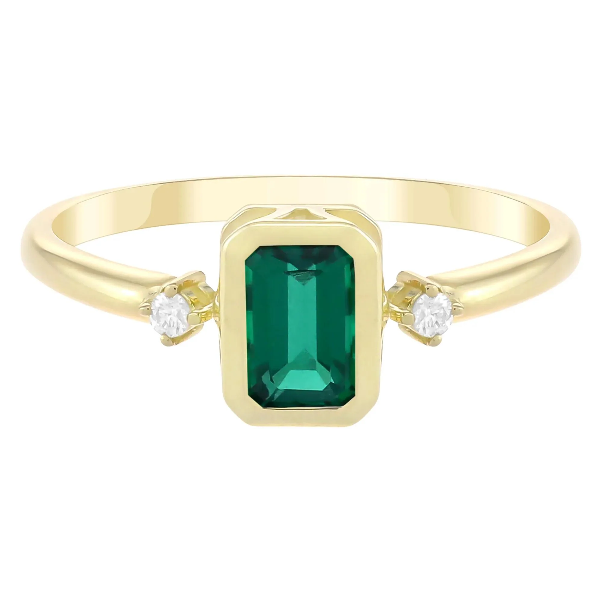 Emerald-Cut Lab-Created and Diamond Accent Ring 10K Yellow Gold Size 6.5 1.5mm
