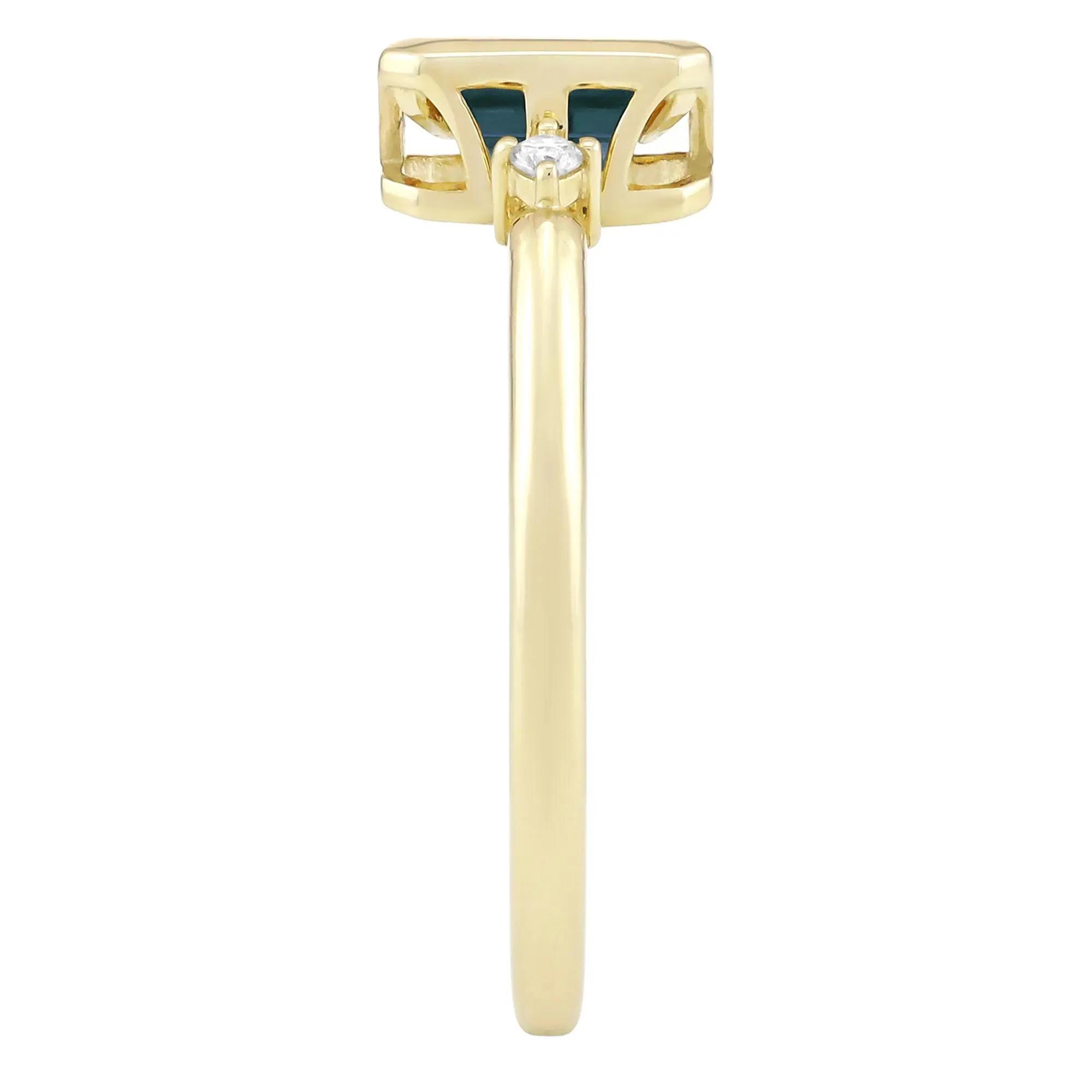 Emerald-Cut Lab-Created Alexandrite and Diamond Accent Ring 10K Yellow Gold Size 5 1.5mm - Image 3