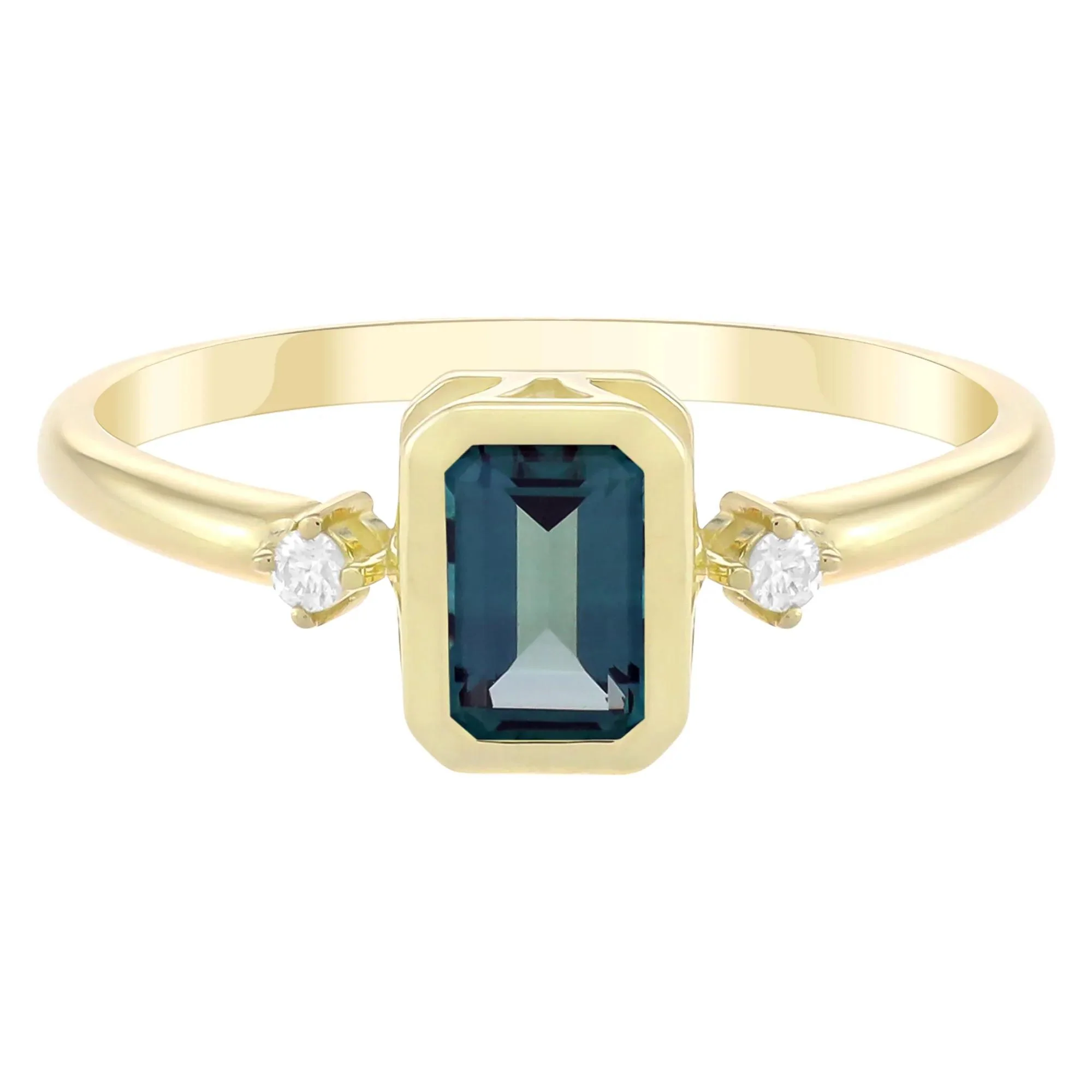 Emerald-Cut Lab-Created Alexandrite and Diamond Accent Ring 10K Yellow Gold Size 5.5 1.5mm