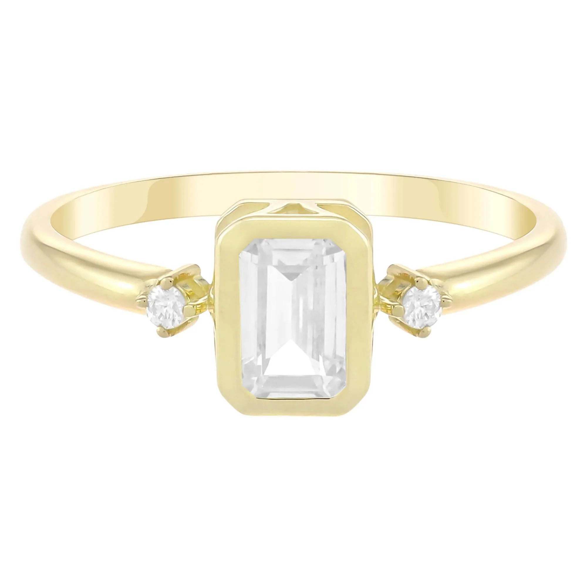 Emerald-Cut Lab-Created White Sapphire and Diamond Accent Ring 10K Yellow Gold Size 5 1.5mm