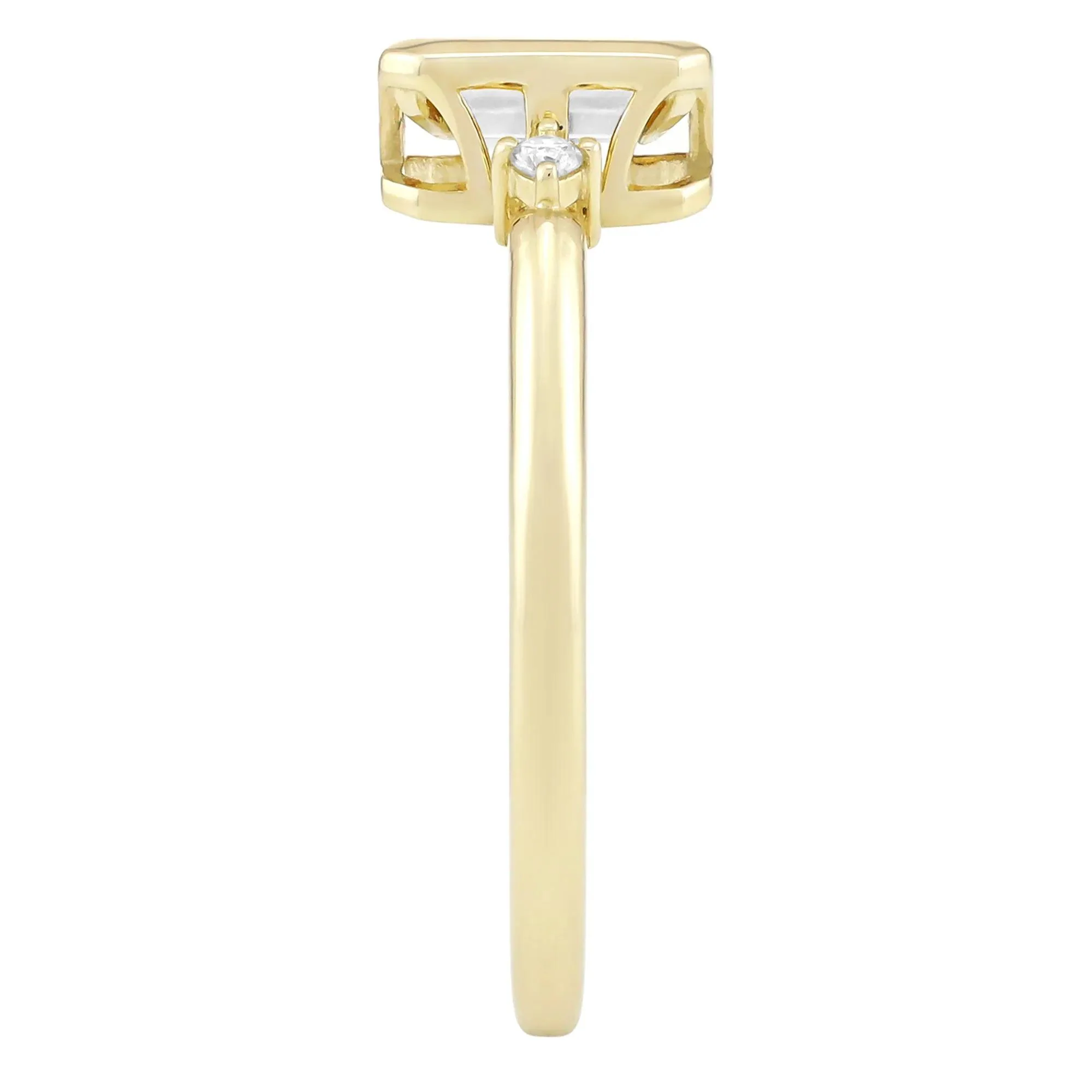 Emerald-Cut Lab-Created White Sapphire and Diamond Accent Ring 10K Yellow Gold Size 8.5 1.5mm - Image 3