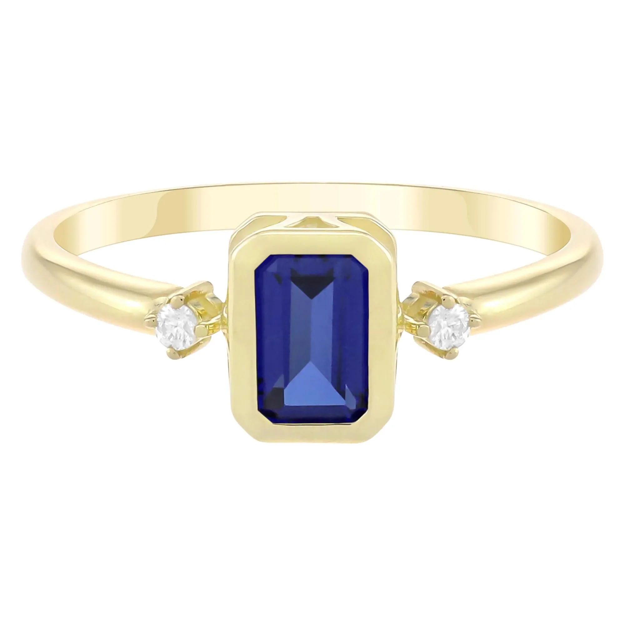 Emerald-Cut Lab-Created Blue Sapphire and Diamond Accent Ring 10K Yellow Gold Size 7 1.5mm