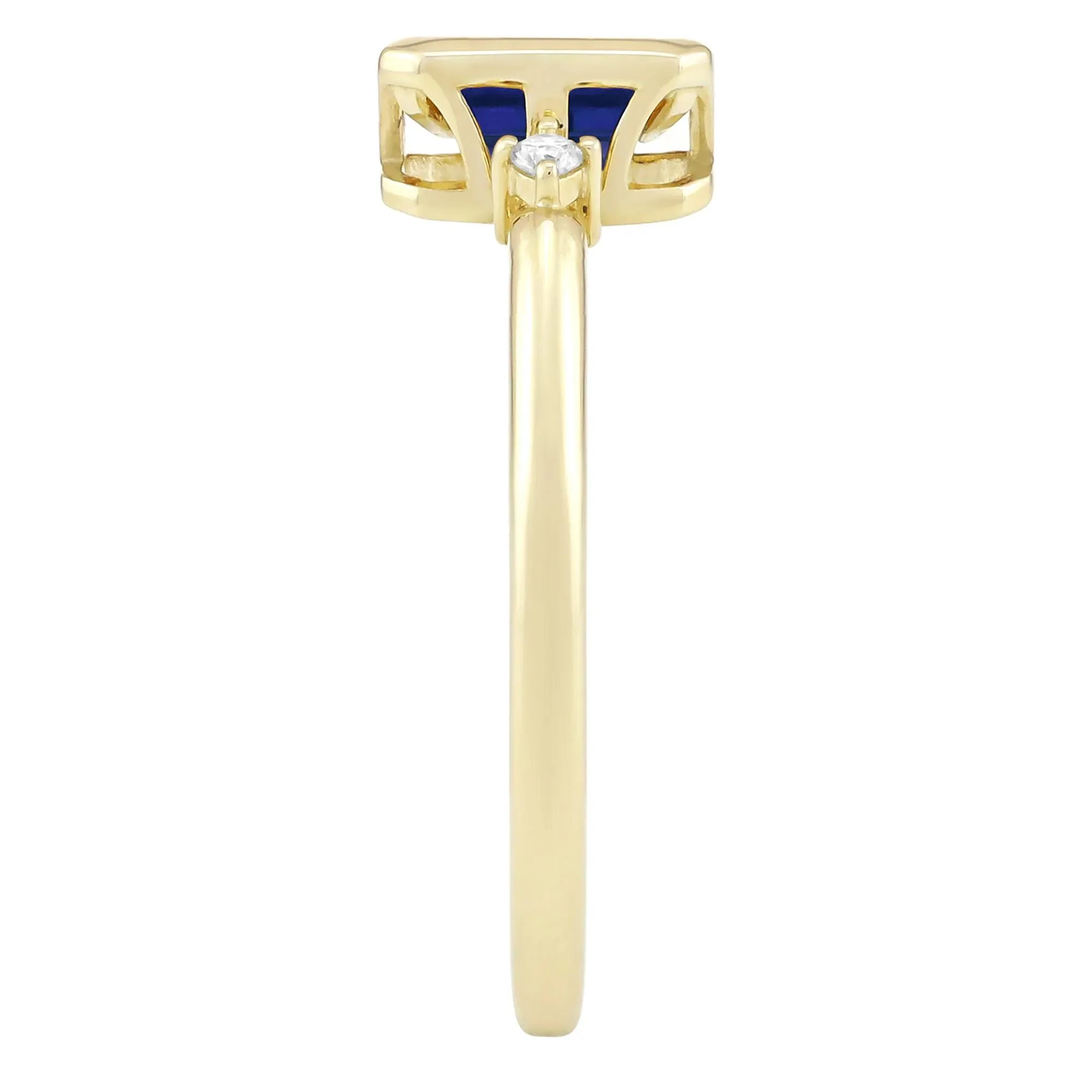 Emerald-Cut Lab-Created Blue Sapphire and Diamond Accent Ring 10K Yellow Gold Size 7 1.5mm - Image 3