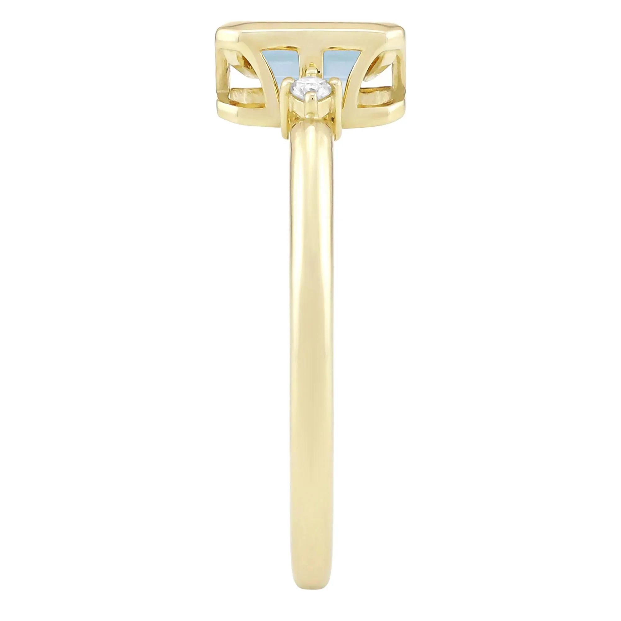 Emerald-Cut Aquamarine and Diamond Accent Ring 10K Yellow Gold Size 5.5 1.5mm - Image 3