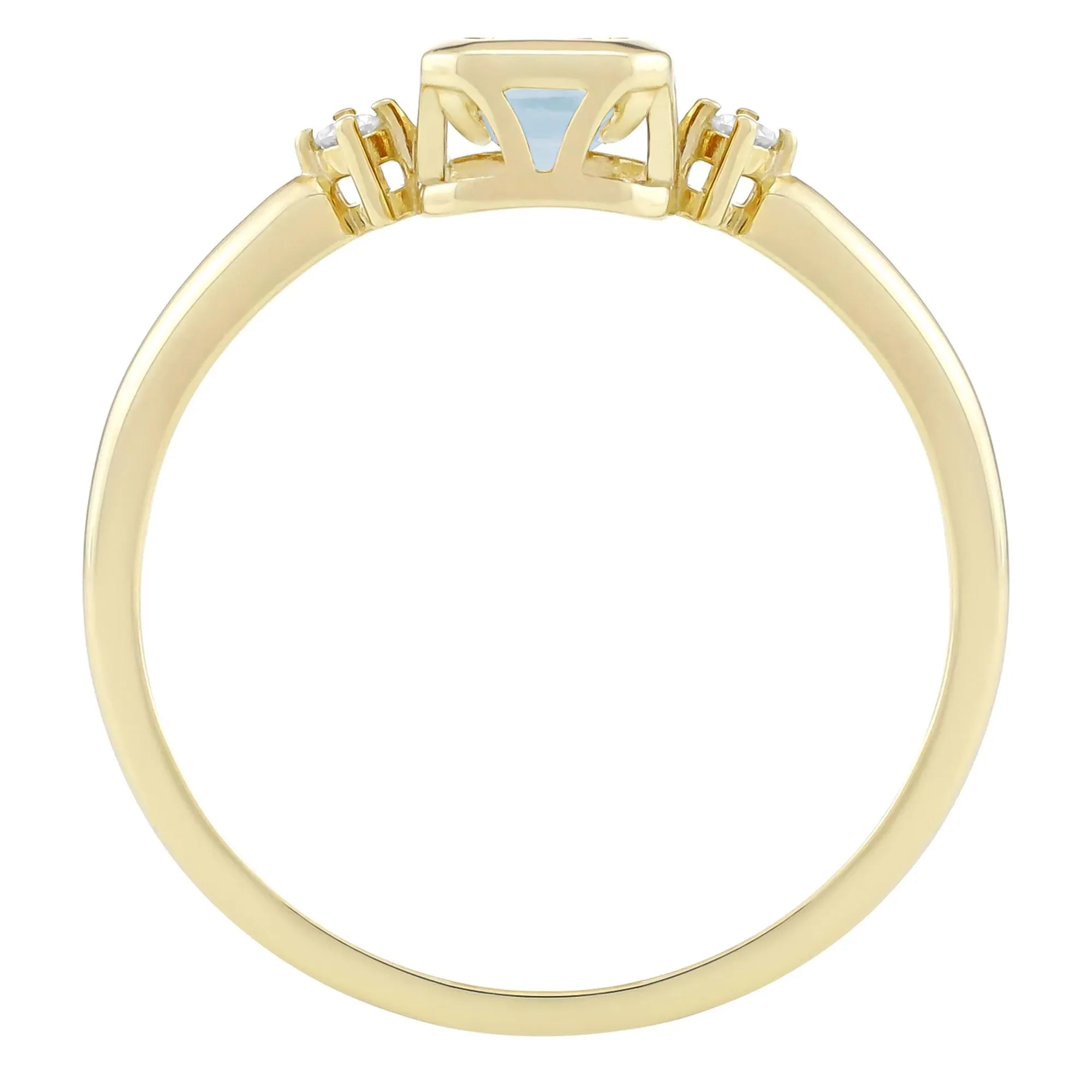 Emerald-Cut Aquamarine and Diamond Accent Ring 10K Yellow Gold Size 6.5 1.5mm - Image 2