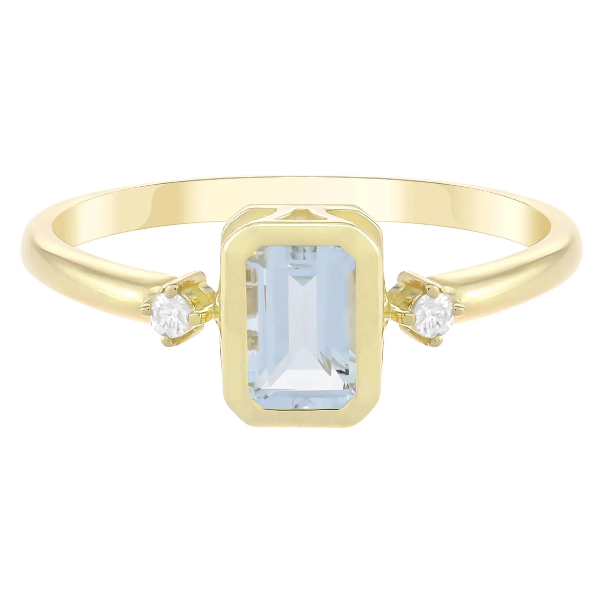 Emerald-Cut Aquamarine and Diamond Accent Ring 10K Yellow Gold Size 8 1.5mm
