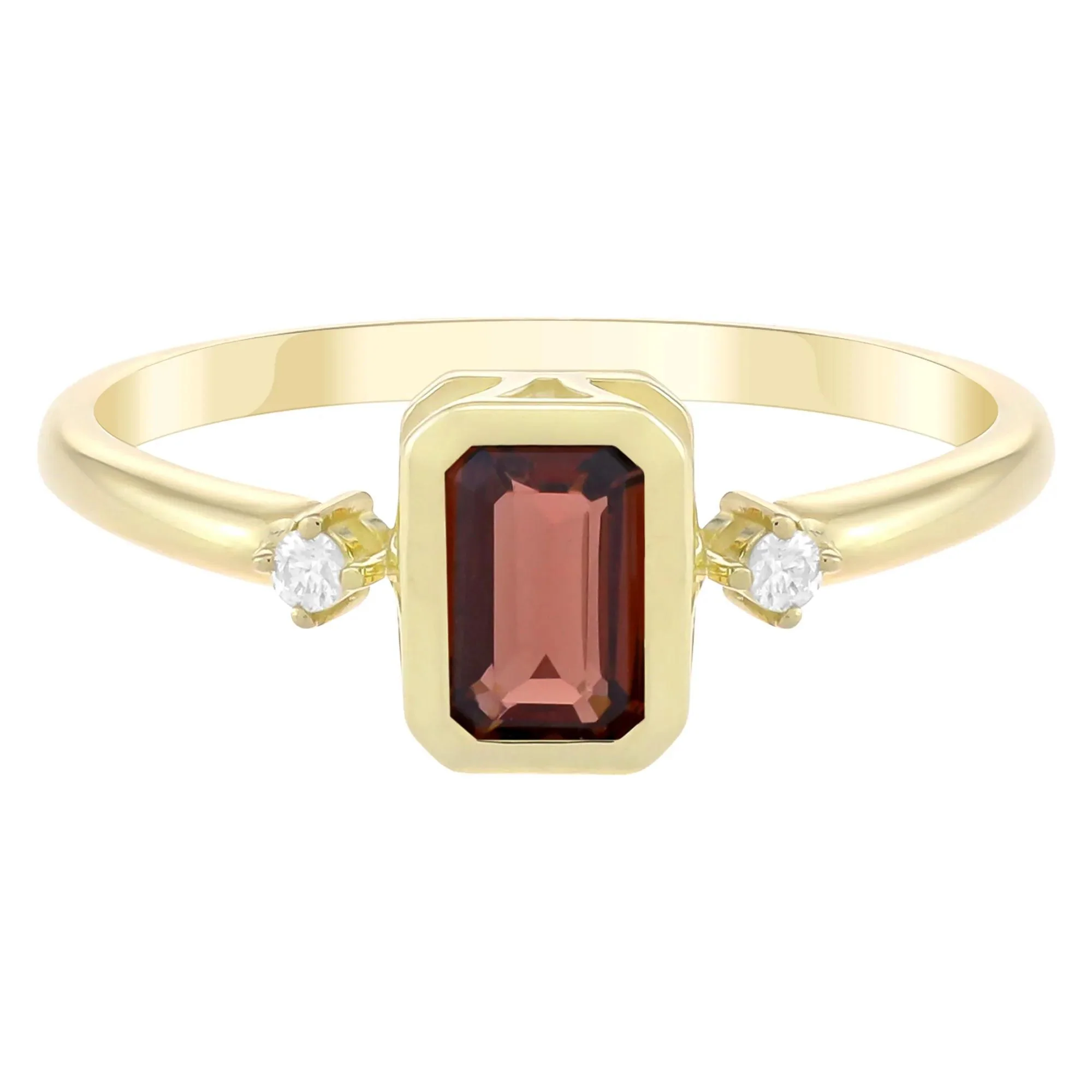 Emerald-Cut Garnet and Diamond Accent Ring 10K Yellow Gold Size 5 1.5mm