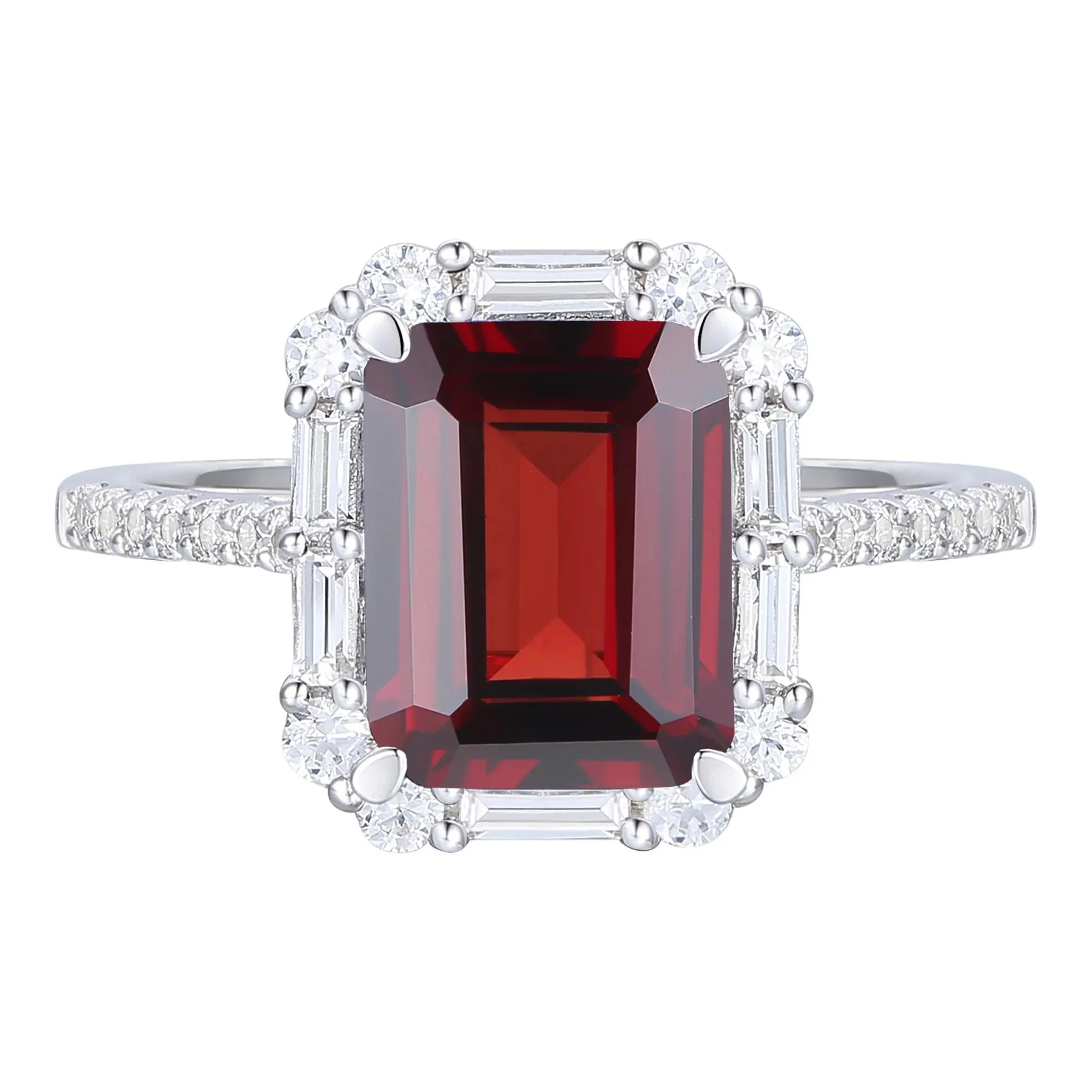 Garnet & Lab-Created White Sapphire Ring Earring & Pendant Set .925 Sterling Silver Size 8 1mm - Image 6