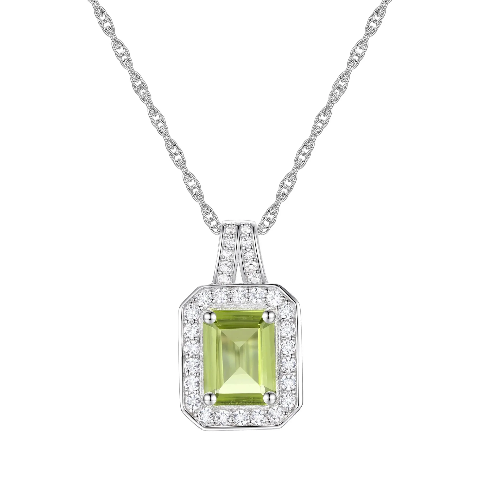 Peridot & Lab-Created White Sapphire Ring Earring & Pendant Set .925 Sterling Silver Size 8 1mm - Image 3