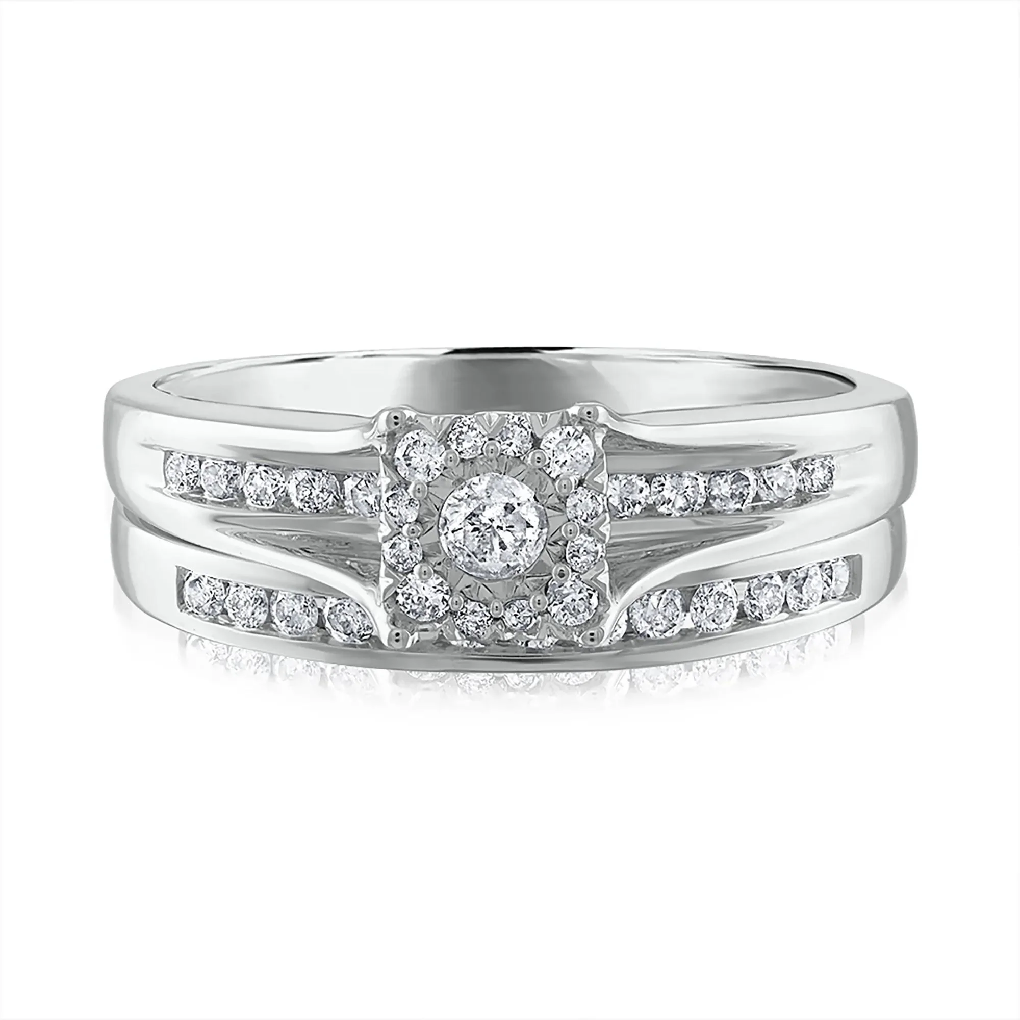 1/2 CT. Tw. Diamond Engagement Set 14K White Gold Ring Round Brilliant Cut Size 7 3mm
