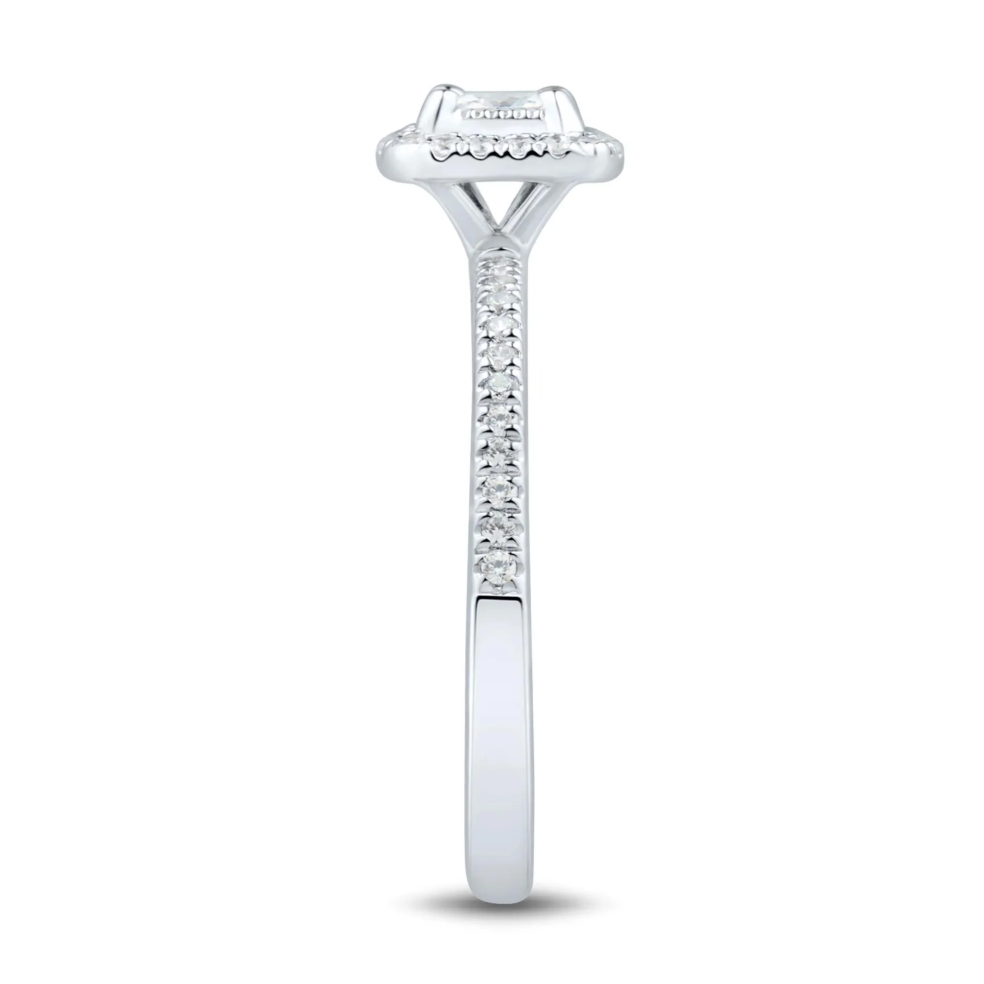 1/2 CT. Tw. Diamond Halo Engagement Ring 14K White Gold Round Brilliant Cut Size 6.5 1.5mm - Image 3