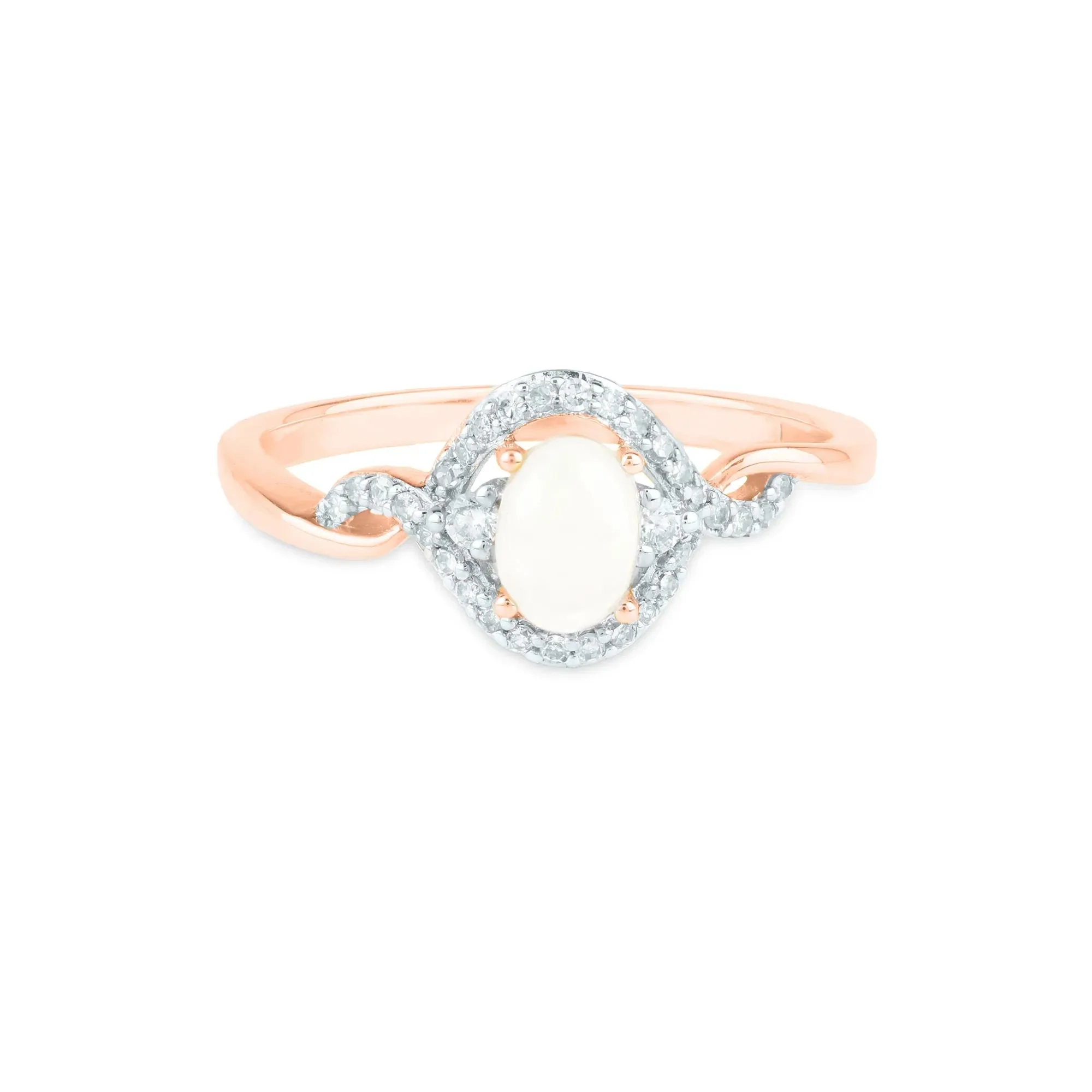 1/7 CT. Tw. Opal and Diamond Ring 14K Rose Gold Size 9 1.5mm