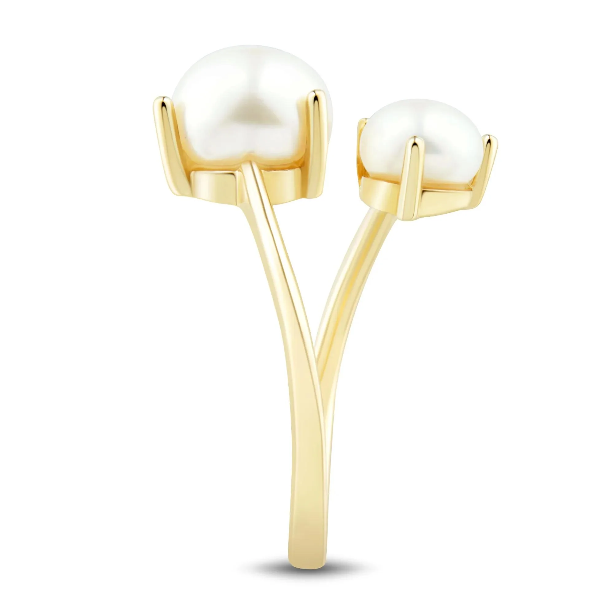 Button Freshwater Cultured Pearl Bypass Ring 10K Yellow Gold Size 7 1mm - Image 3