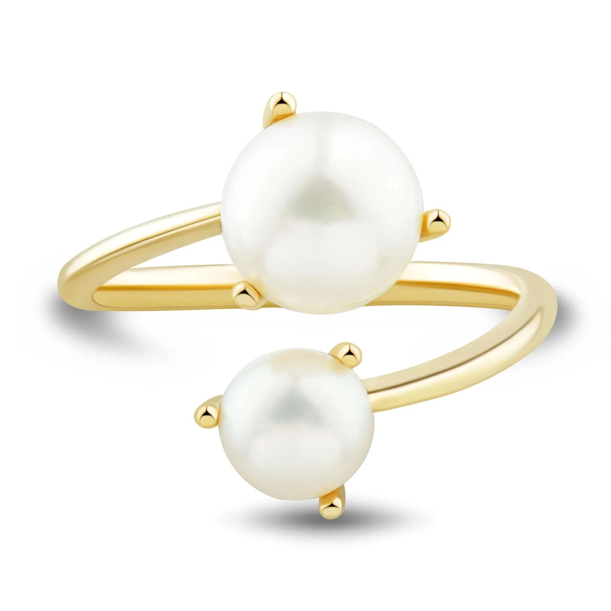 Button Freshwater Cultured Pearl Bypass Ring 10K Yellow Gold Size 7.5 1mm