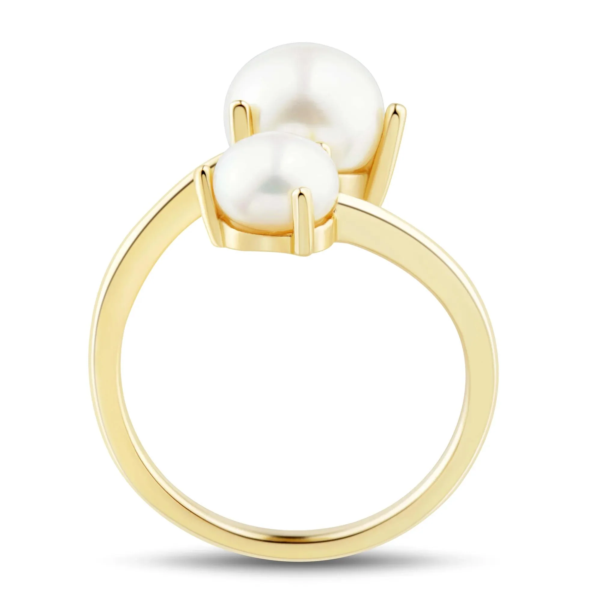 Button Freshwater Cultured Pearl Bypass Ring 10K Yellow Gold Size 9.5 1mm - Image 2