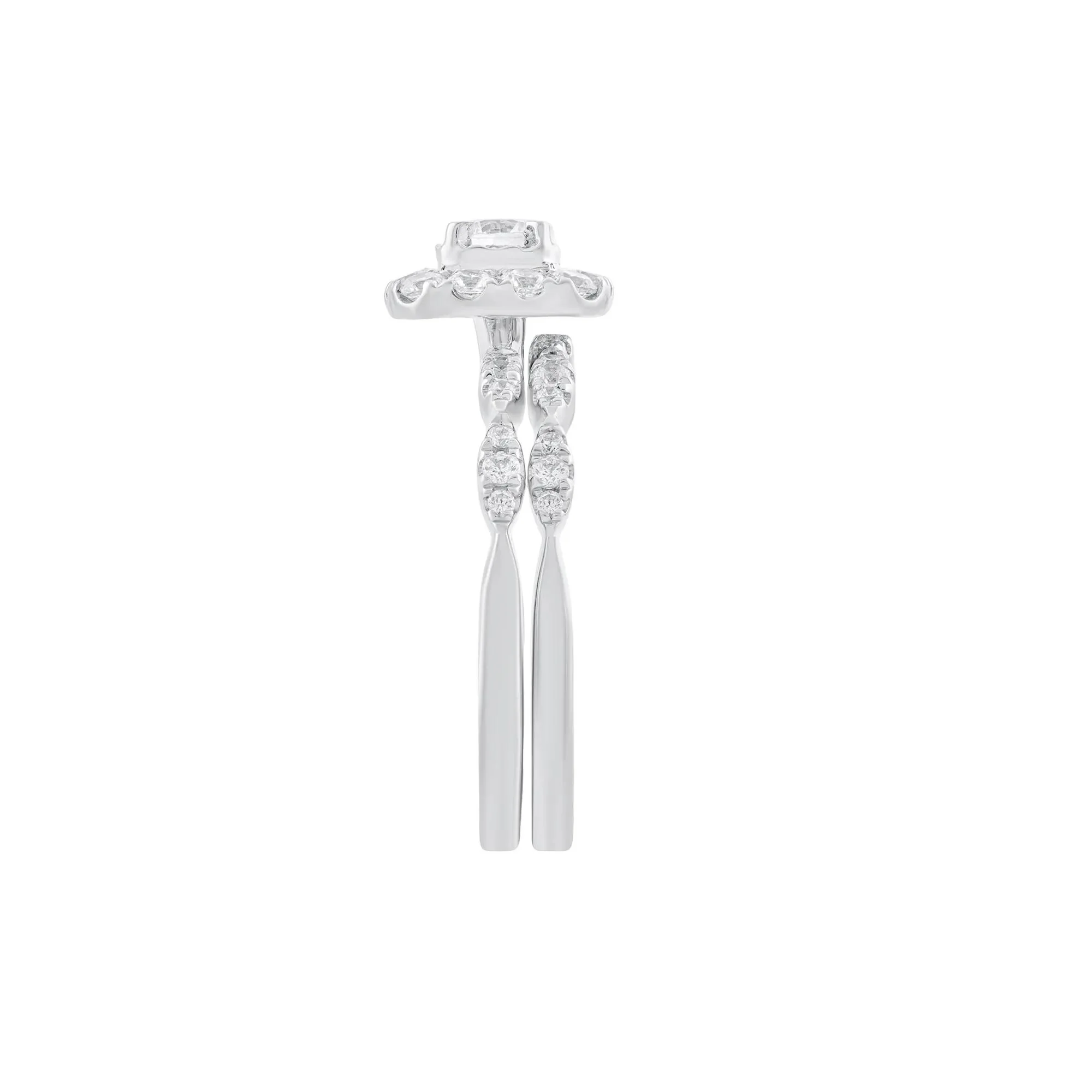 3/4 CT. Tw. Diamond Halo Engagement Set 14K White Gold Ring Round Brilliant Cut Size 6.5 - Image 3
