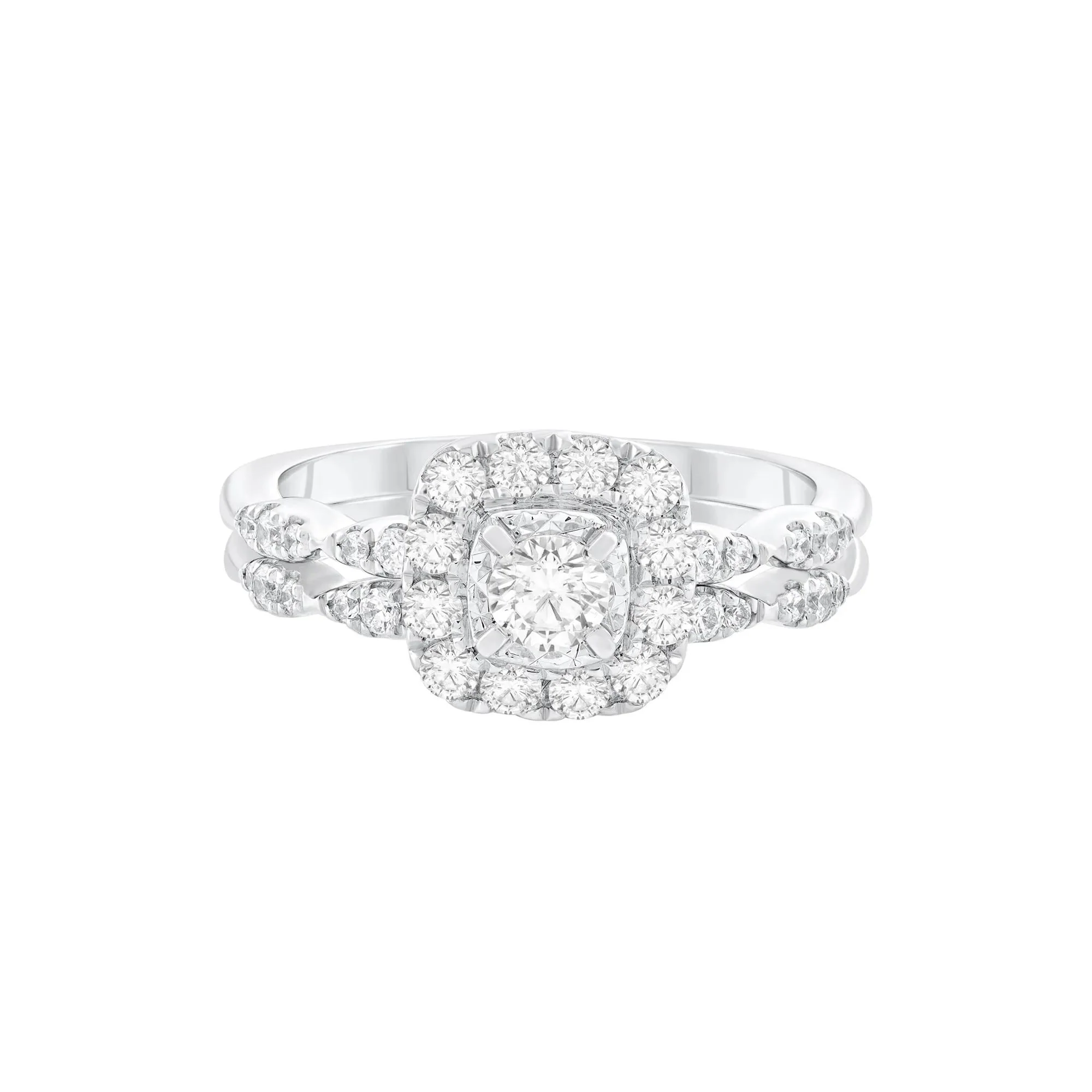 3/4 CT. Tw. Diamond Halo Engagement Set 14K White Gold Ring Round Brilliant Cut Size 7