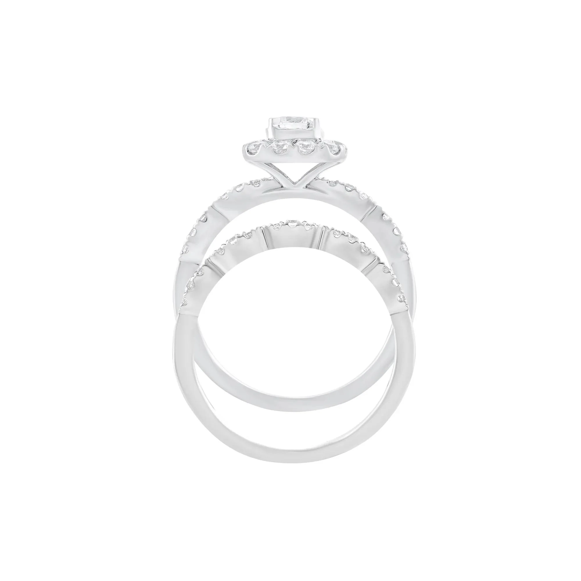 3/4 CT. Tw. Diamond Halo Engagement Set 14K White Gold Ring Round Brilliant Cut Size 7.5 - Image 2