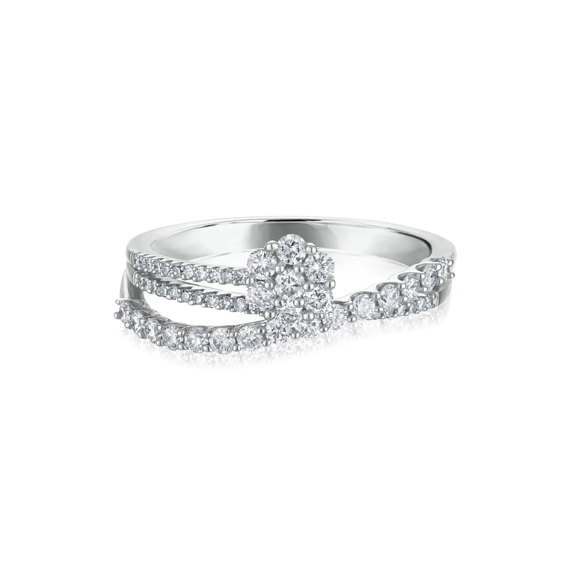 5/8 CT. Tw. Diamond Floral Bypass Ring 14K White Gold Round Brilliant Cut Size 7 2mm