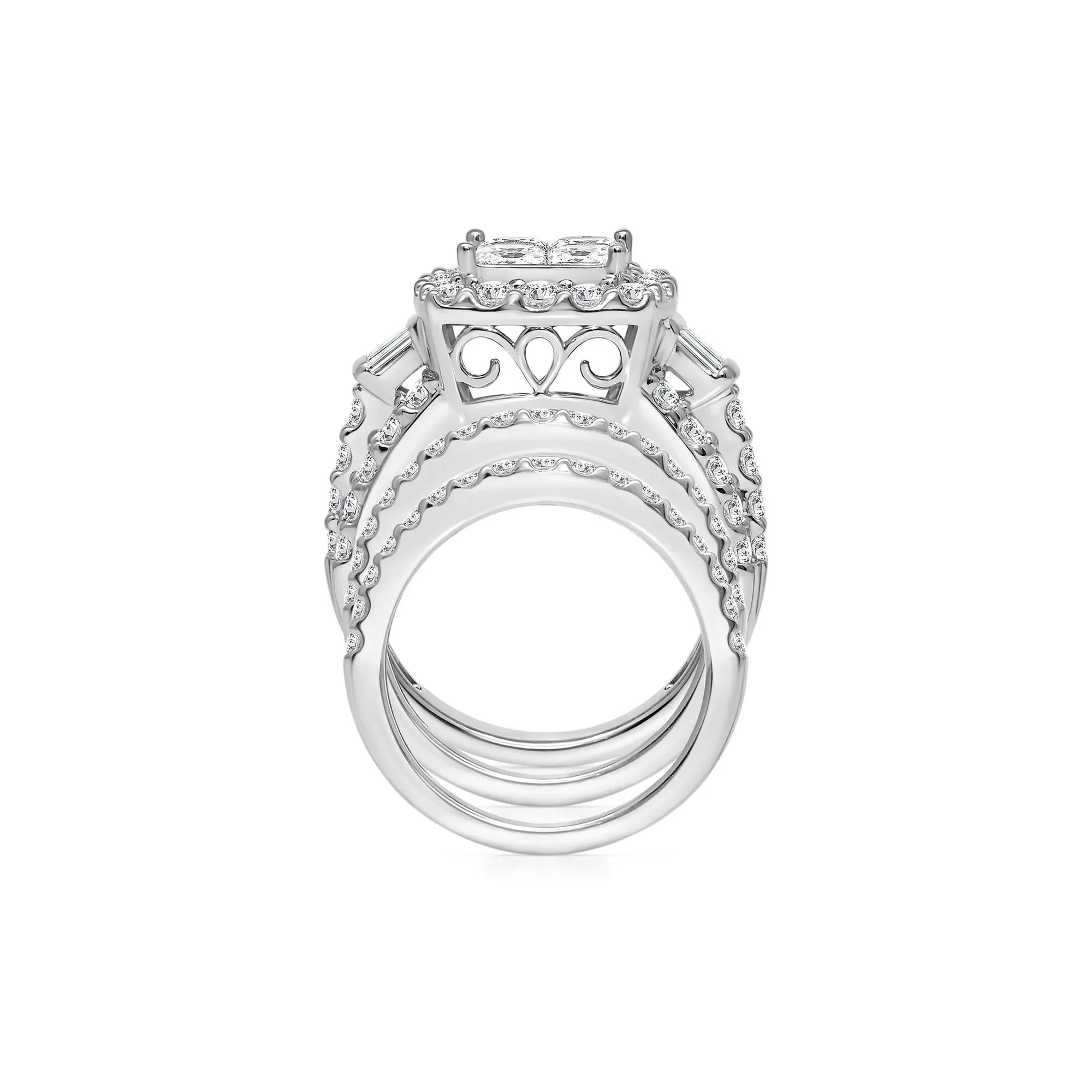 4 CT. Tw. Princess-Cut Diamond Composite Engagement Ring Set 10K White Gold Size 7 - Image 2