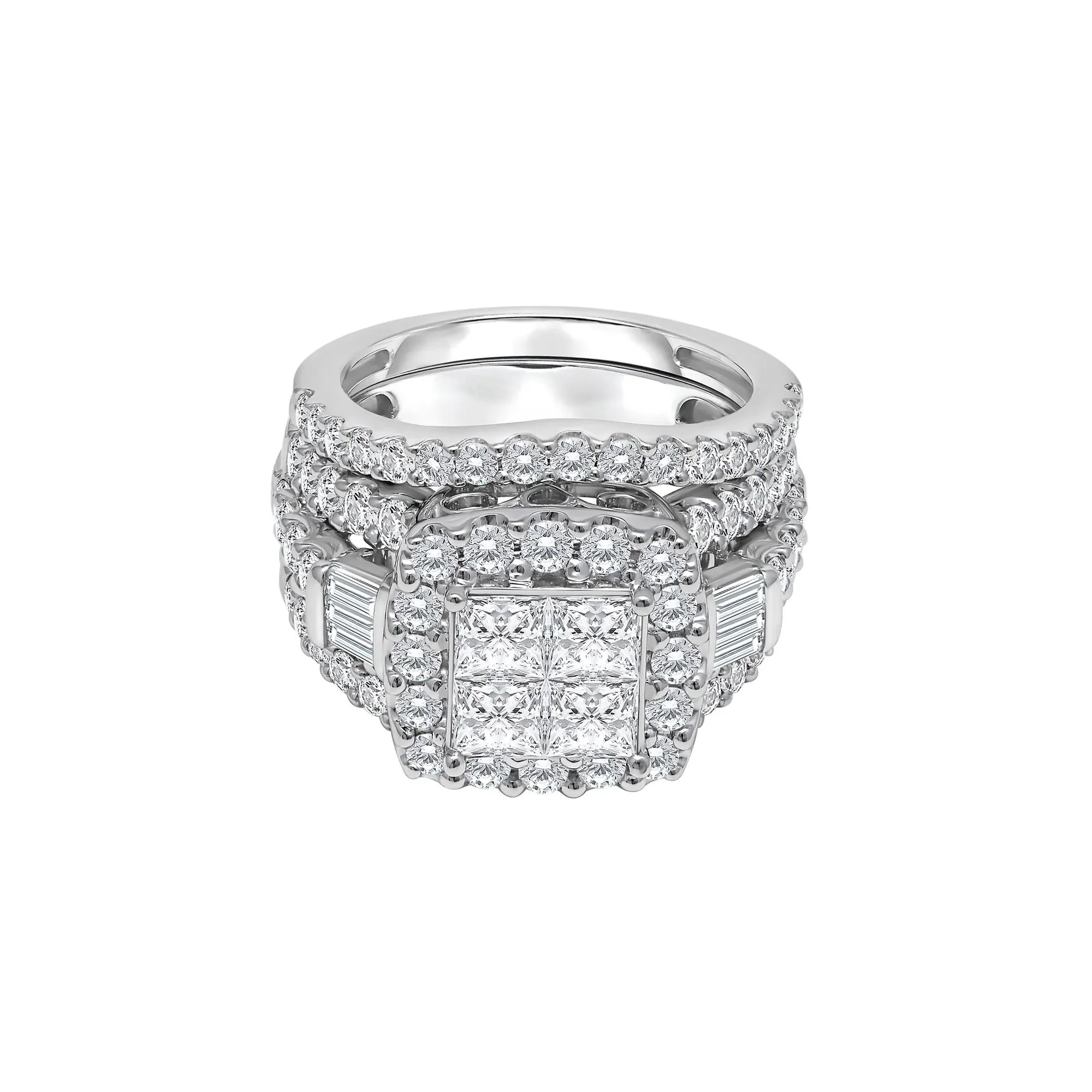 4 CT. Tw. Princess-Cut Diamond Composite Engagement Ring Set 10K White Gold Size 8.5