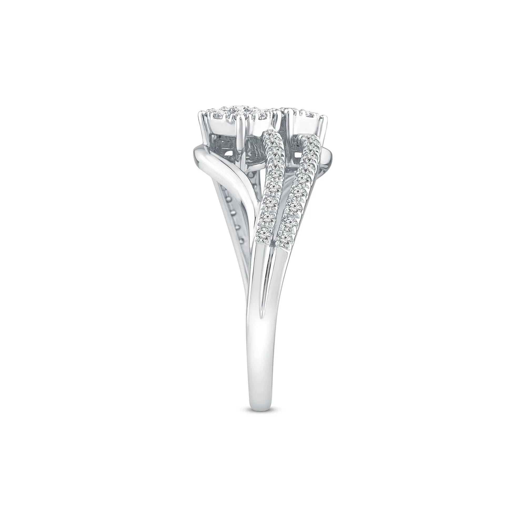 1/2 CT. Tw. Diamond Bypass Station Ring 10K White Gold Round Brilliant Cut Size 7.5 3mm - Image 3
