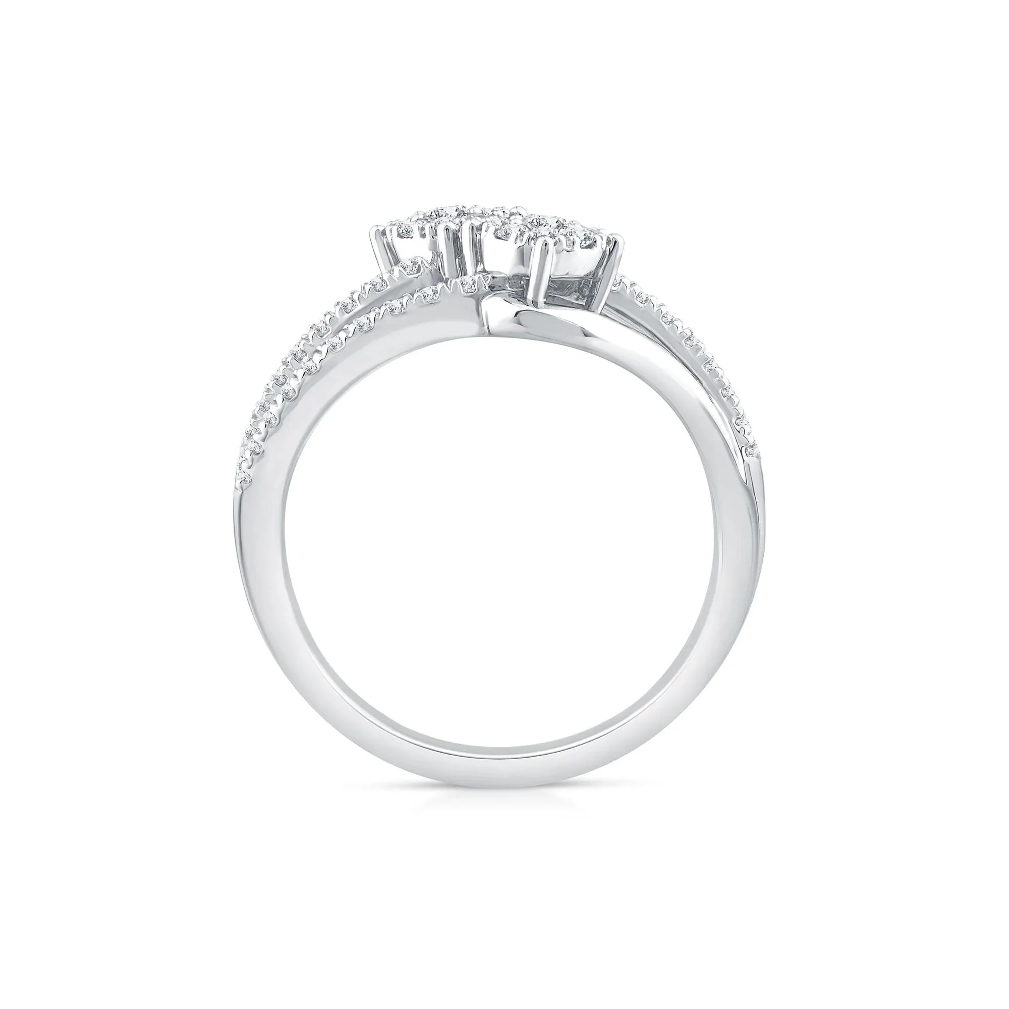 1/2 CT. Tw. Diamond Bypass Station Ring 10K White Gold Round Brilliant Cut Size 9 3mm - Image 2