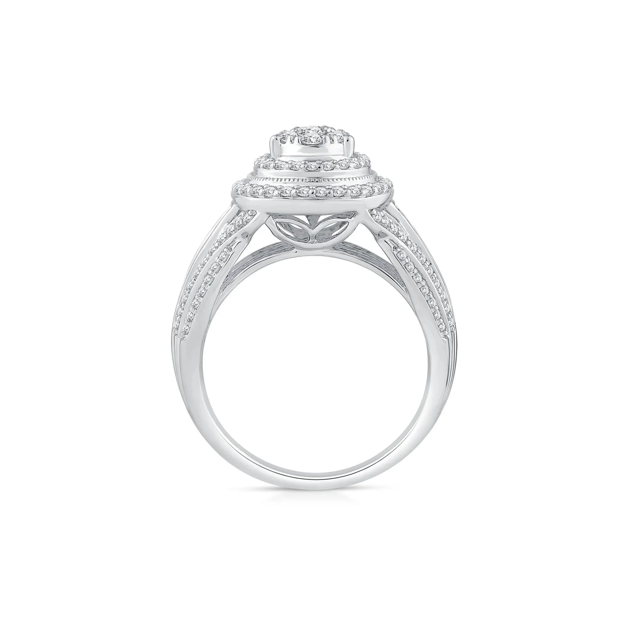 1 CT. Tw. Diamond Pear-Shaped Composite Engagement Ring 10K White Gold Round Brilliant Cut Size 7 3.5mm - Image 2