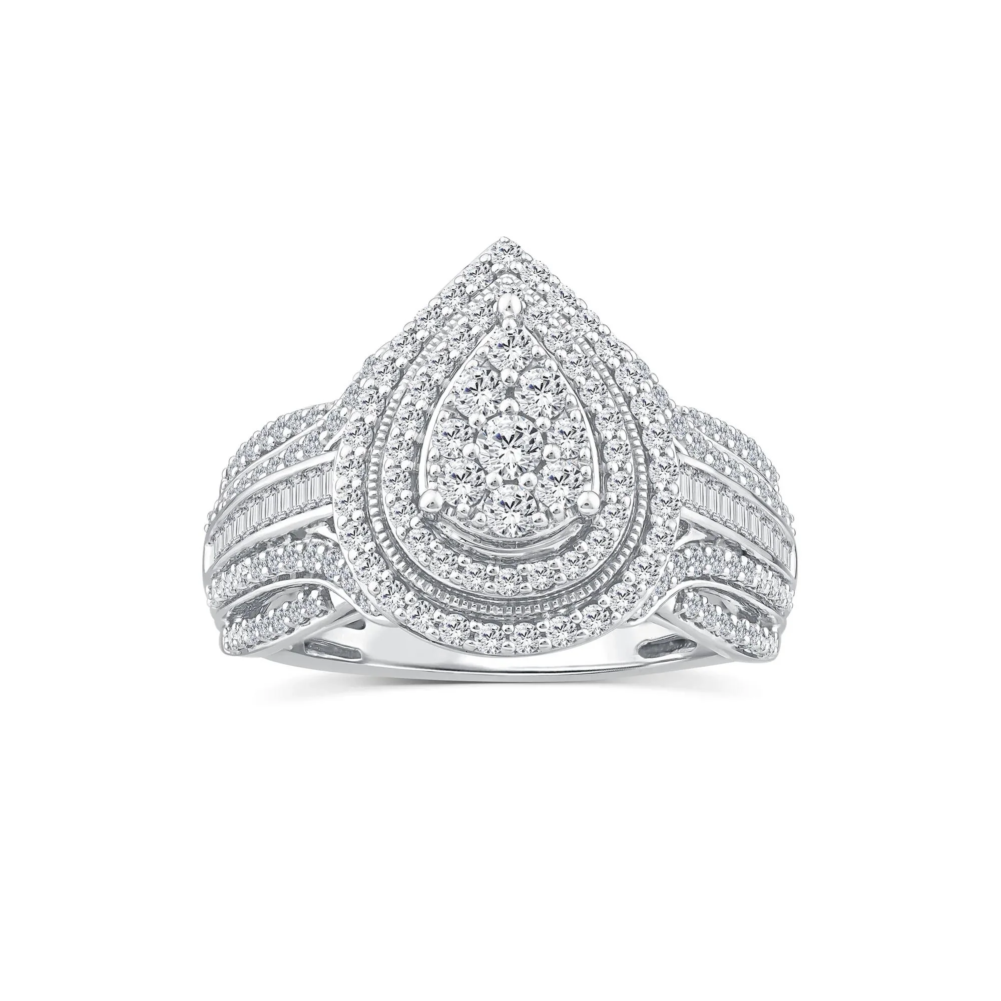 1 CT. Tw. Diamond Pear-Shaped Composite Engagement Ring 10K White Gold Round Brilliant Cut Size 9 3.5mm
